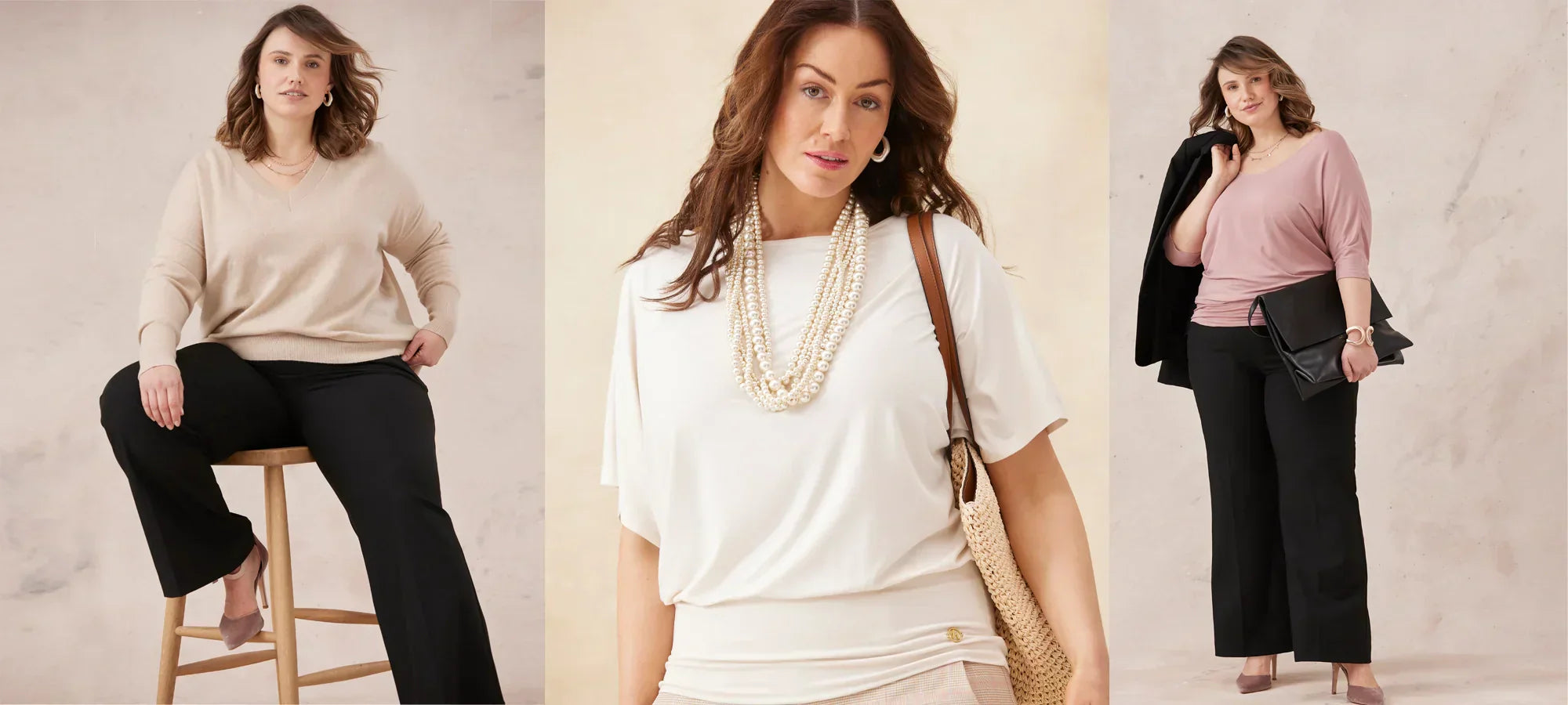 Three images of curvy women modelling MELYR clothing
