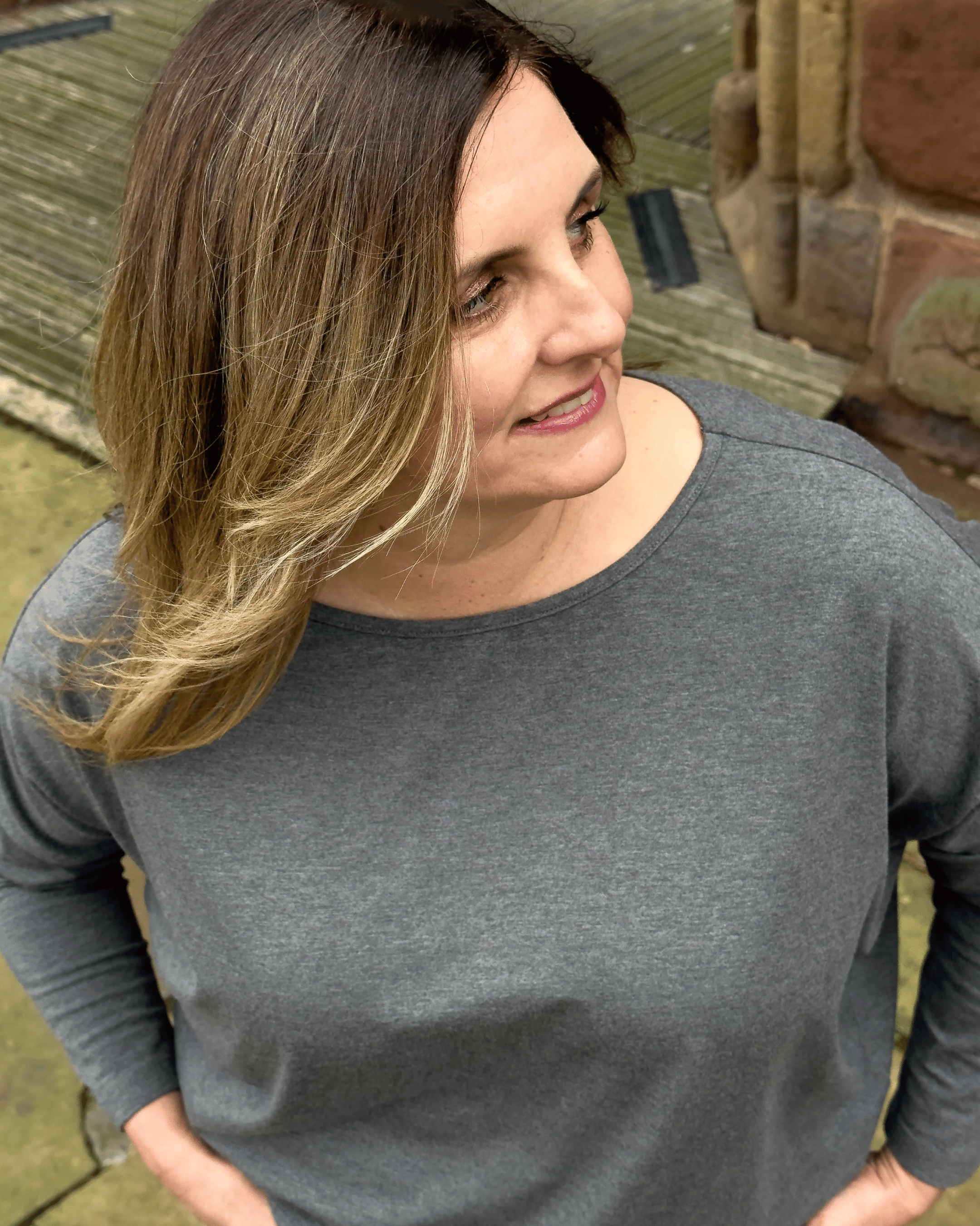 Aimee Marl Relaxed Batwing Top - Mid Grey Marl