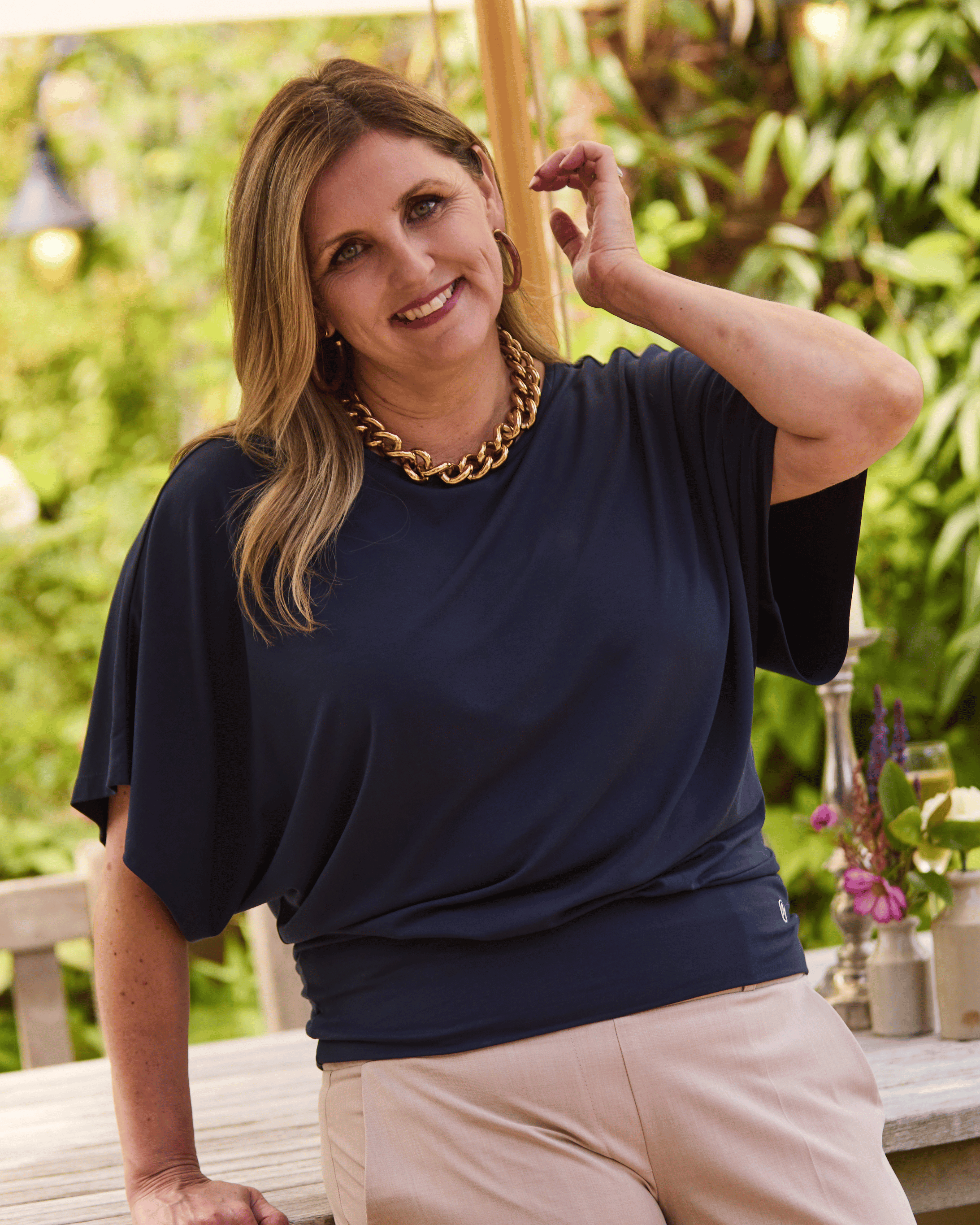 Nico Kimono Sleeve Jersey Top - Navy