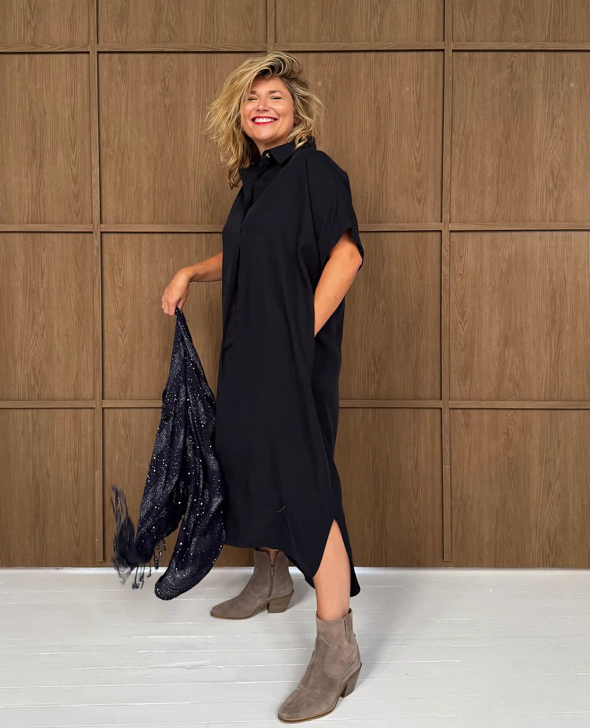 Alessia - Midi Shirt Dress - Navy -dresses - Melyr