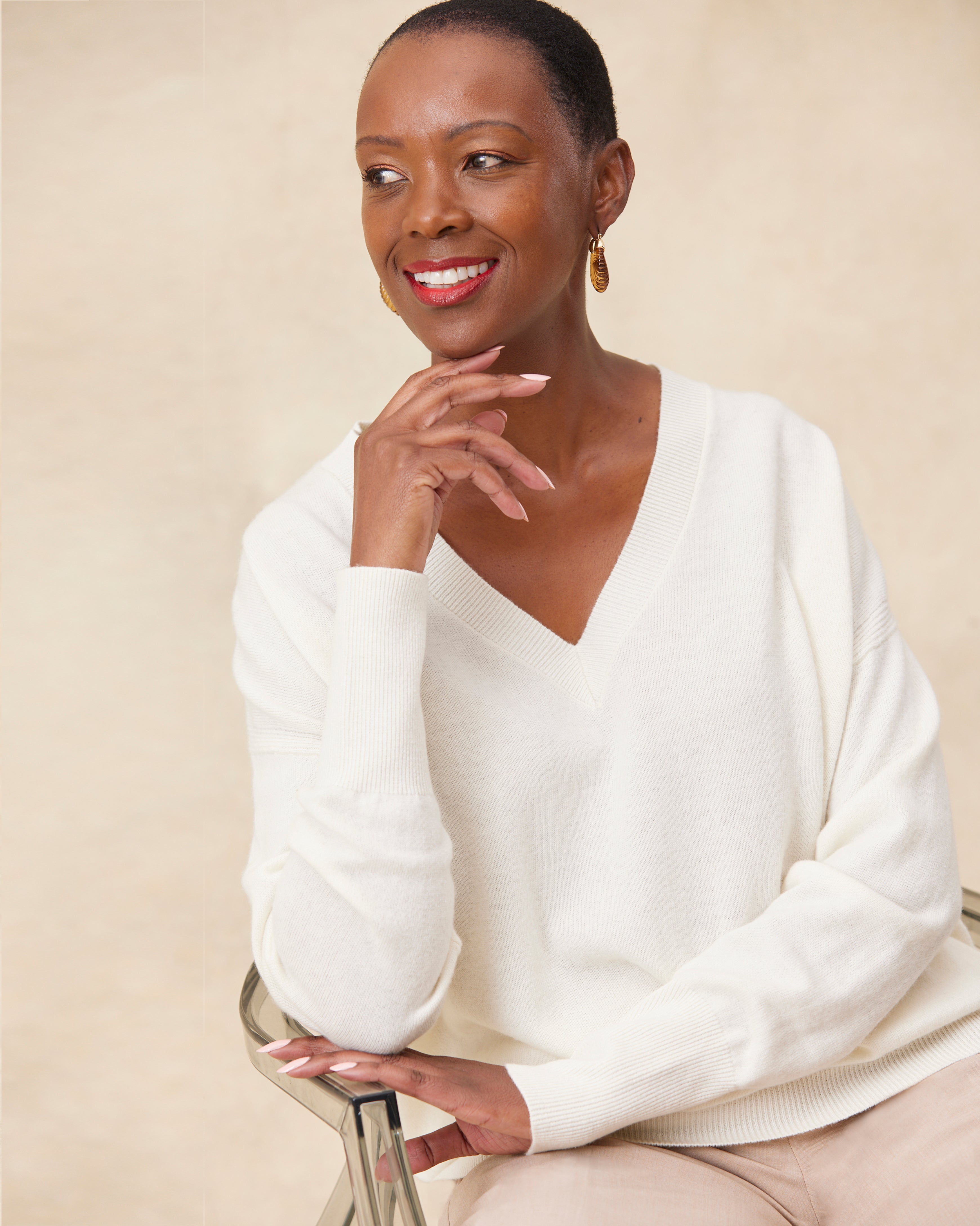 Helena V-neck Merino And Cashmere Knit - Ecru