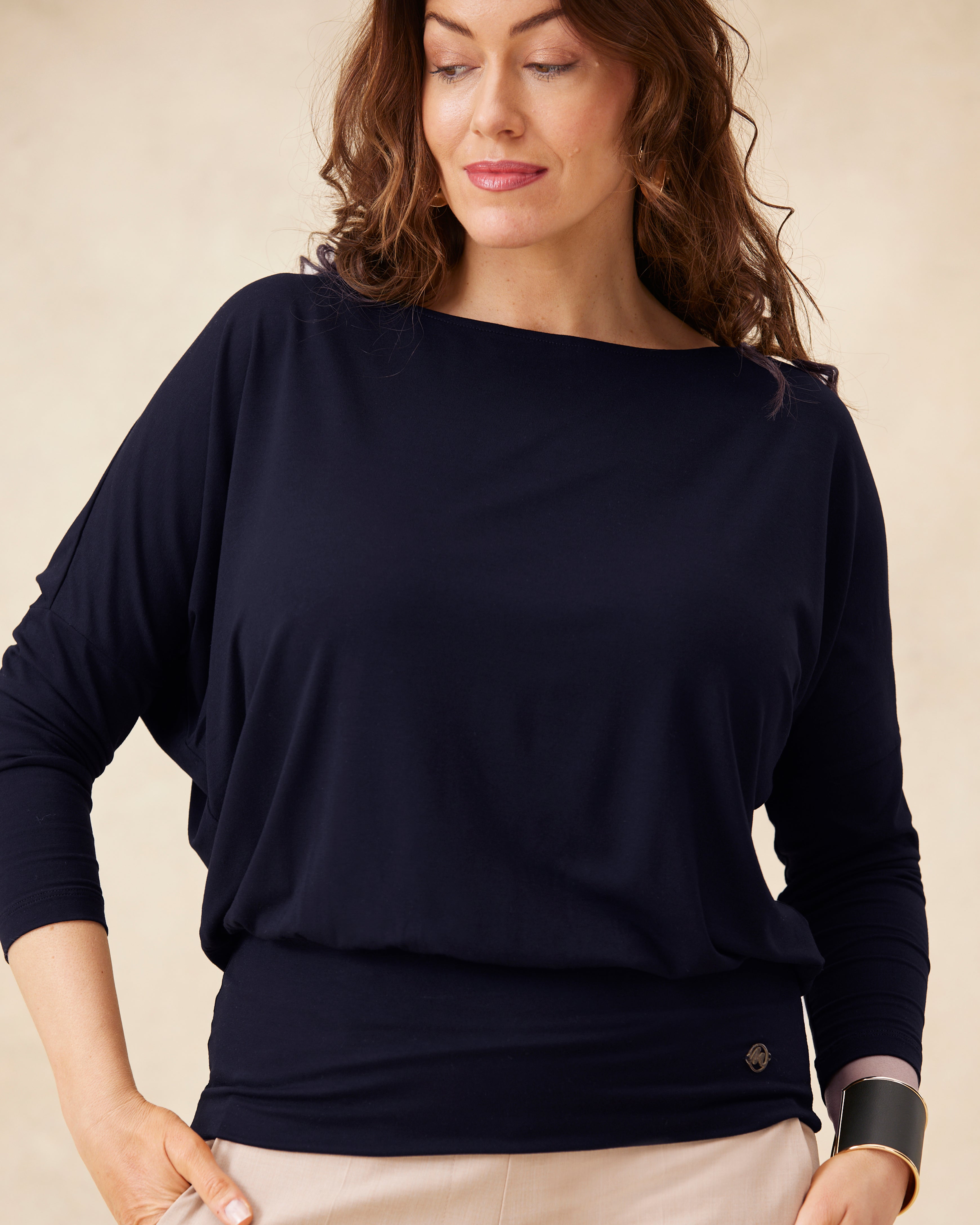 Aimee Relaxed Batwing Top - Navy