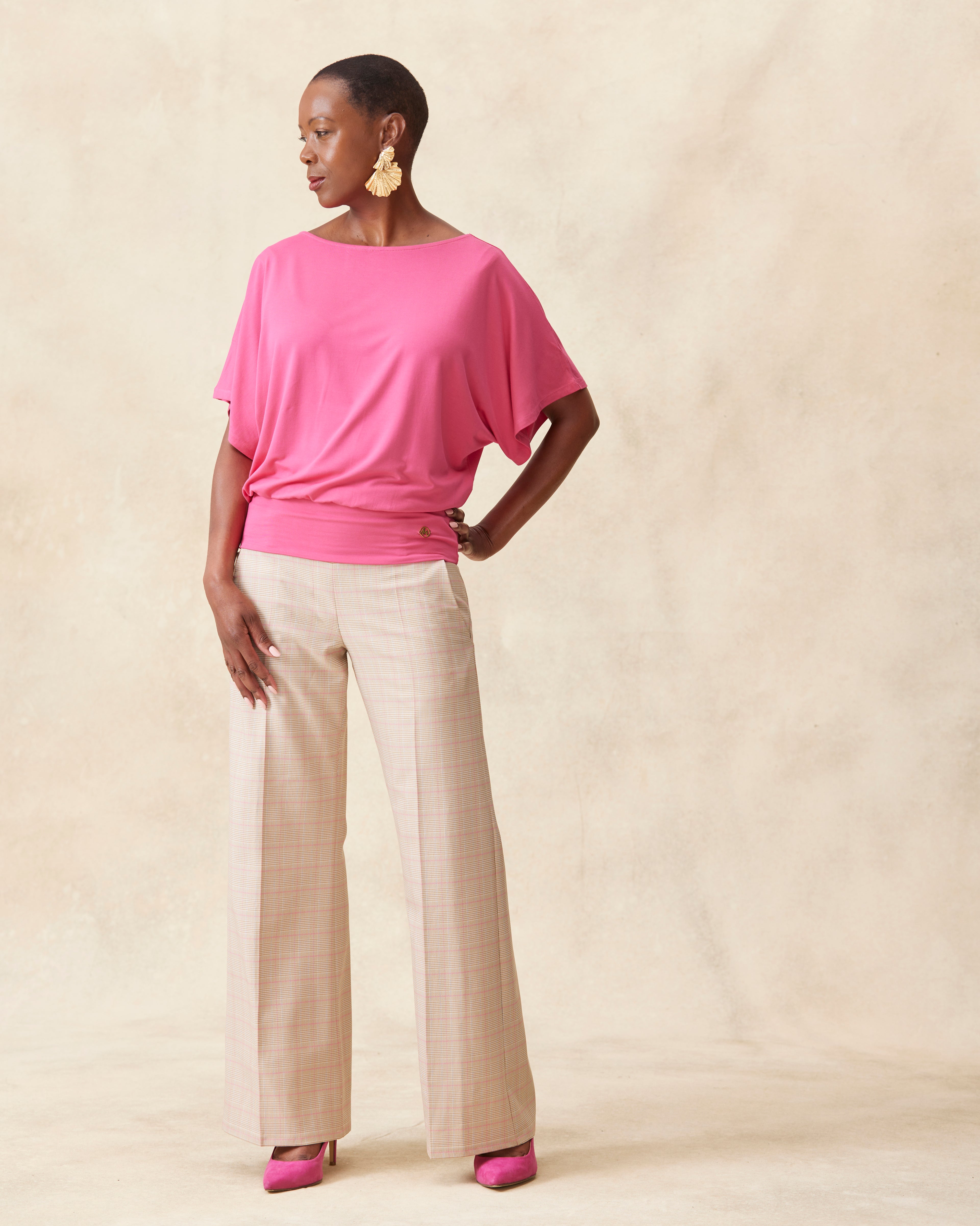 Amalfi MELYRFLEX Stretch Wide Leg Trouser - Pink Check