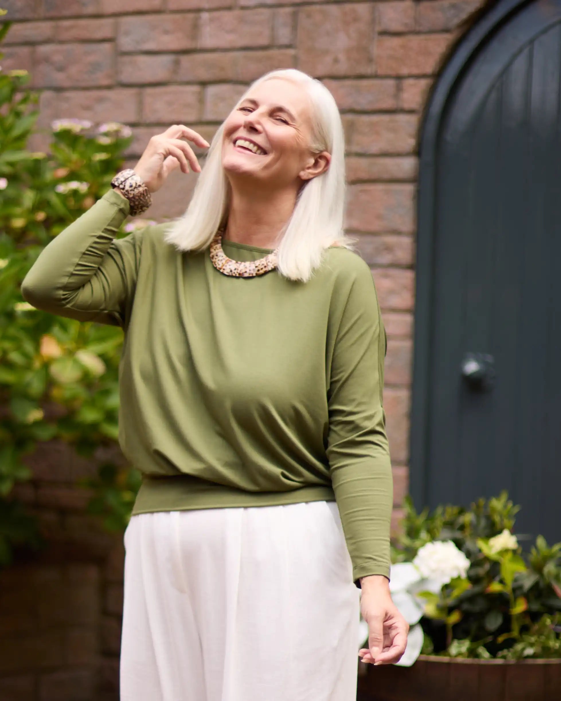 Aimee Relaxed Batwing Top - Khaki