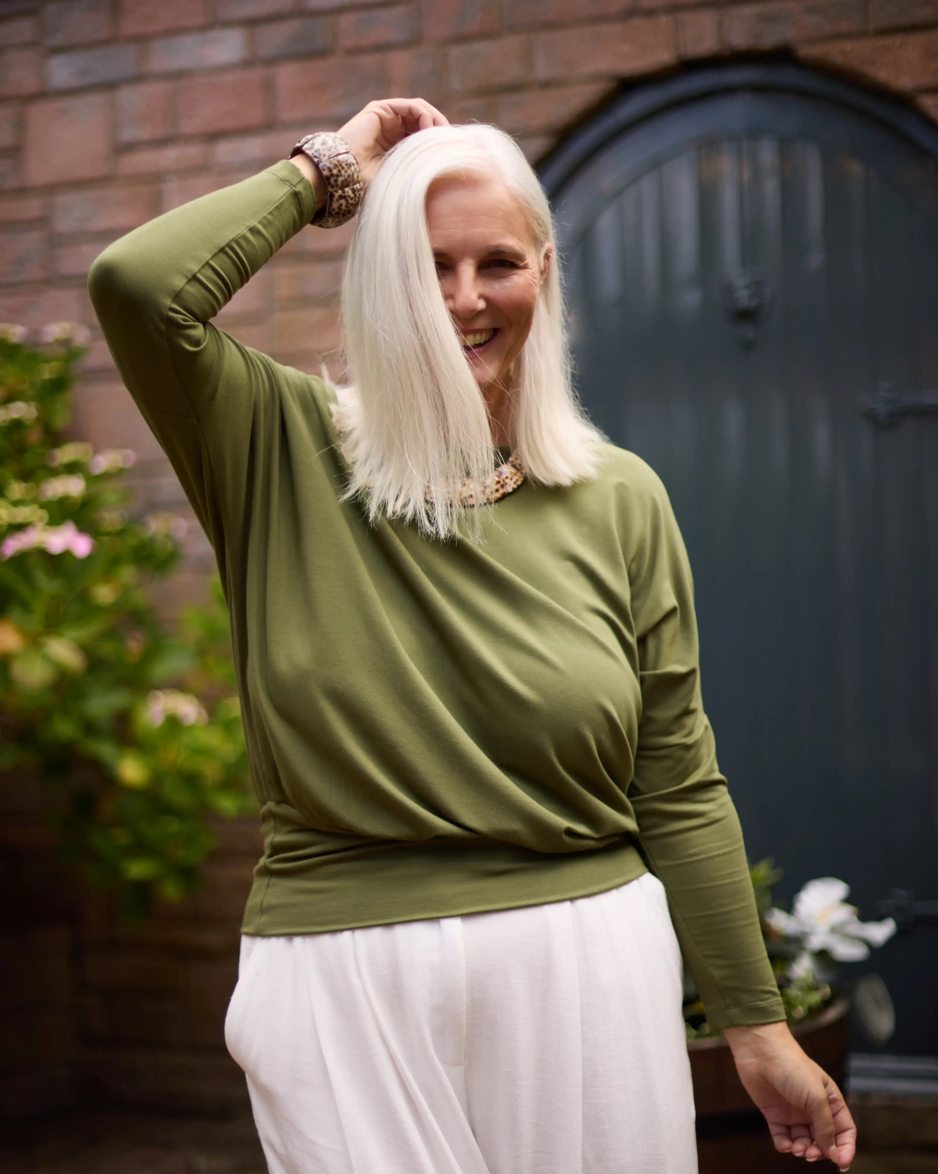 Aimee Relaxed Batwing Top - Khaki