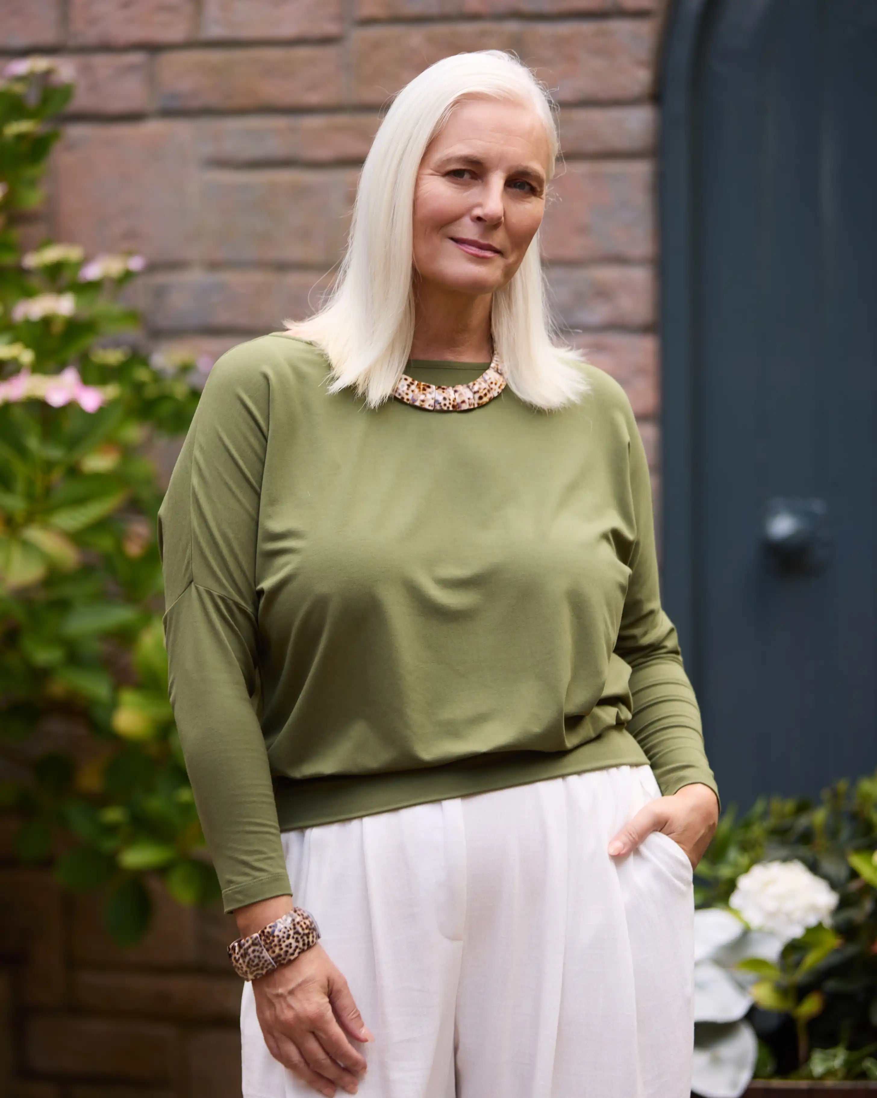 Aimee Relaxed Batwing Top - Khaki