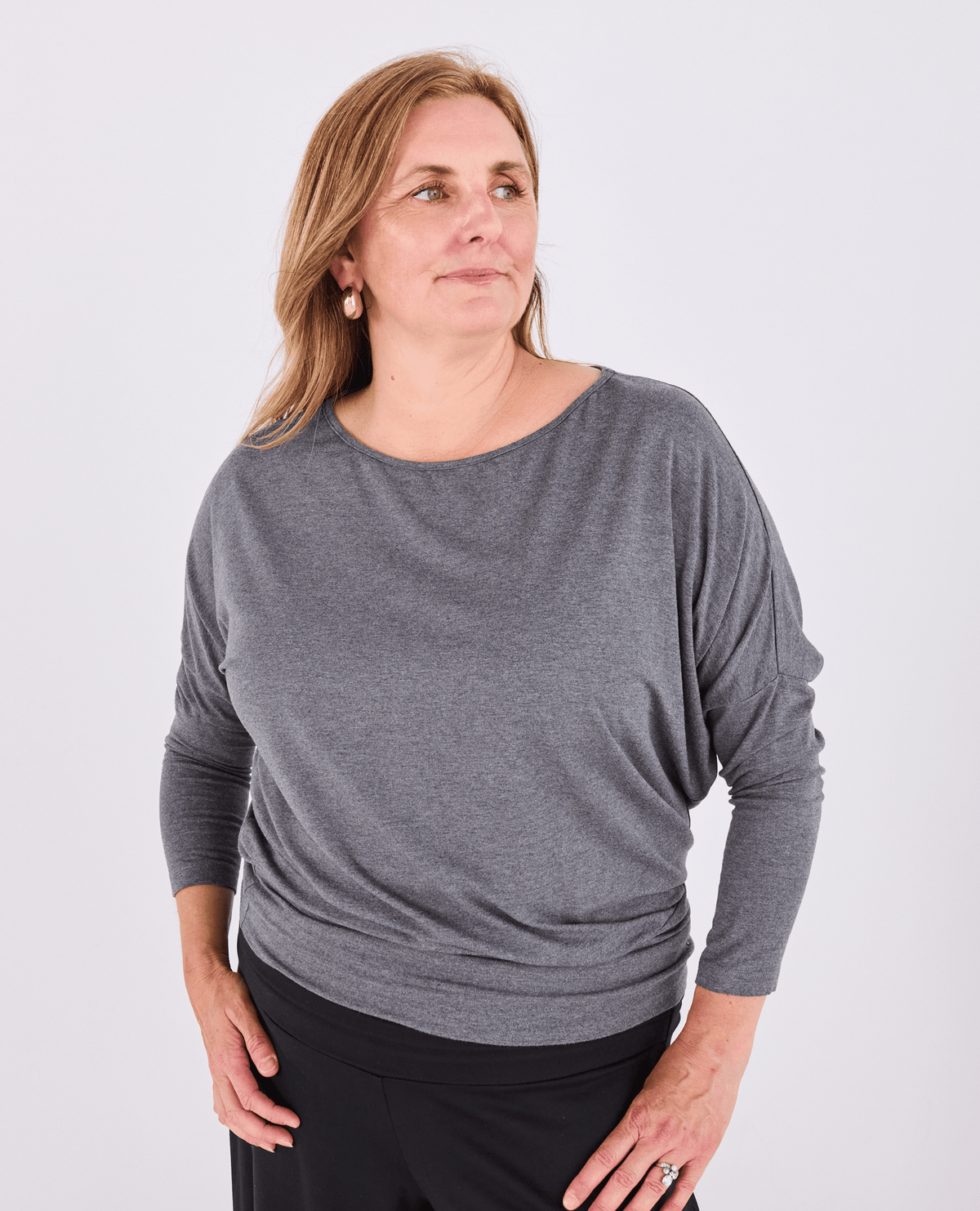 Aimee Batwing Top - Mid Grey Marl -Women's top - Melyr