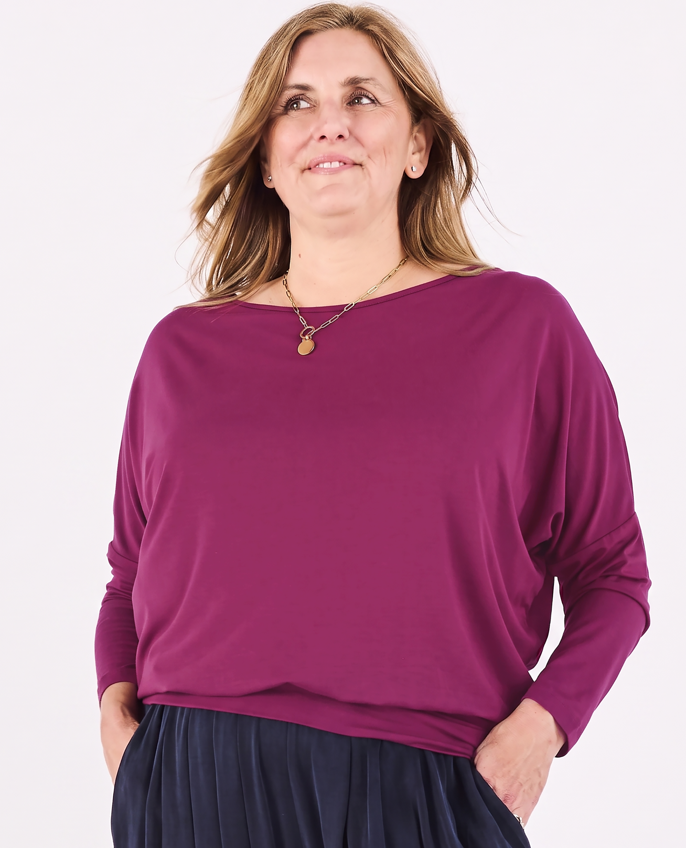 Aimee Relaxed Batwing Top - Raspberry