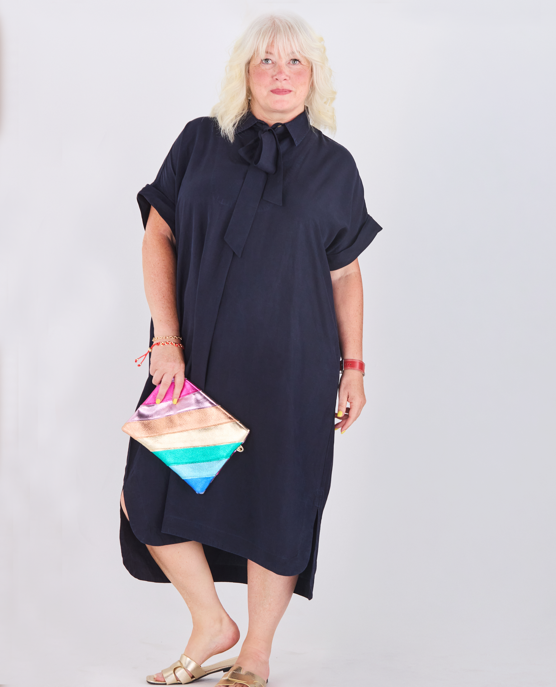 Alessia - Pocket Side Midi Dress - Navy