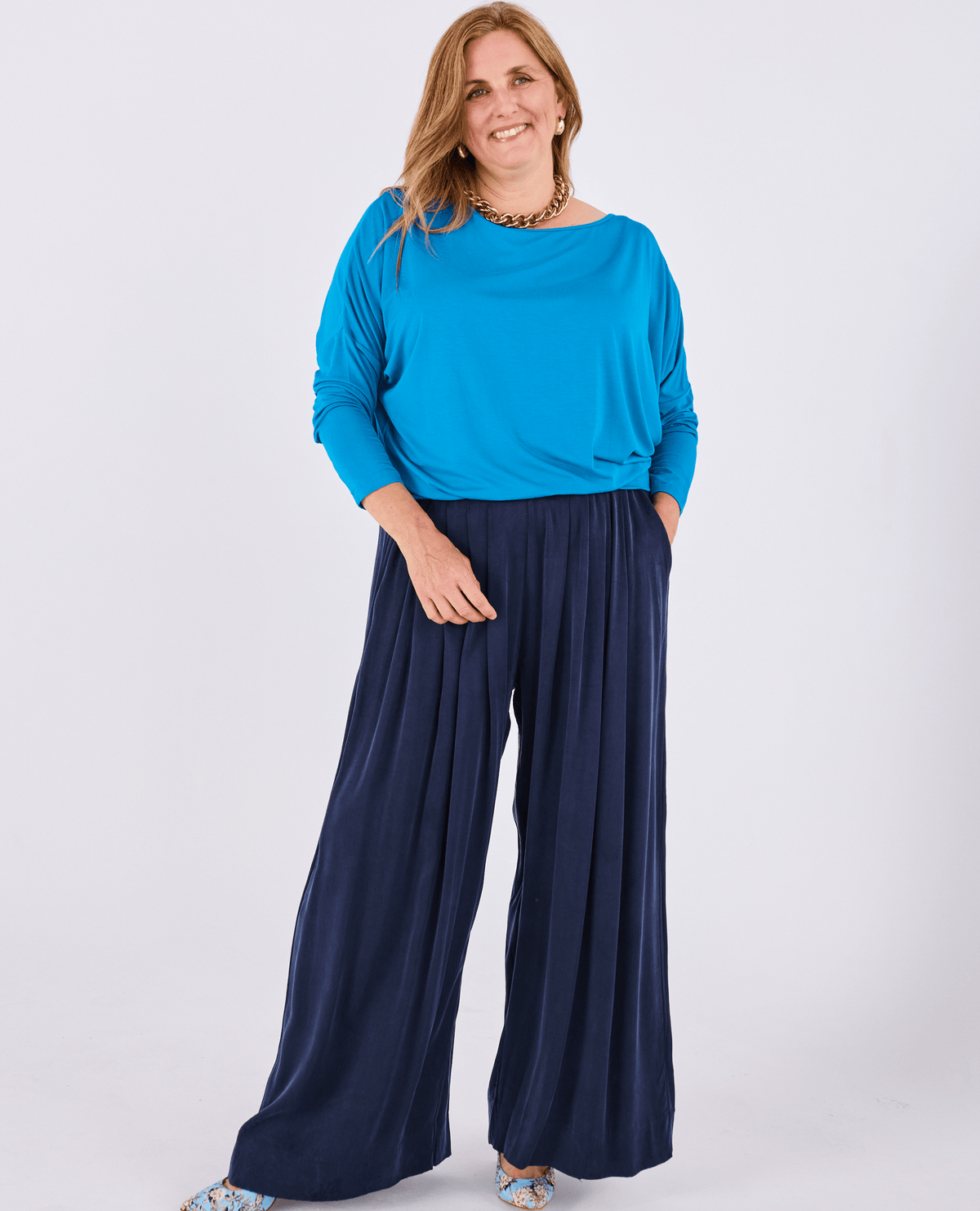 Portofino Wide-Leg Trouser - Navy -Trouser - Melyr