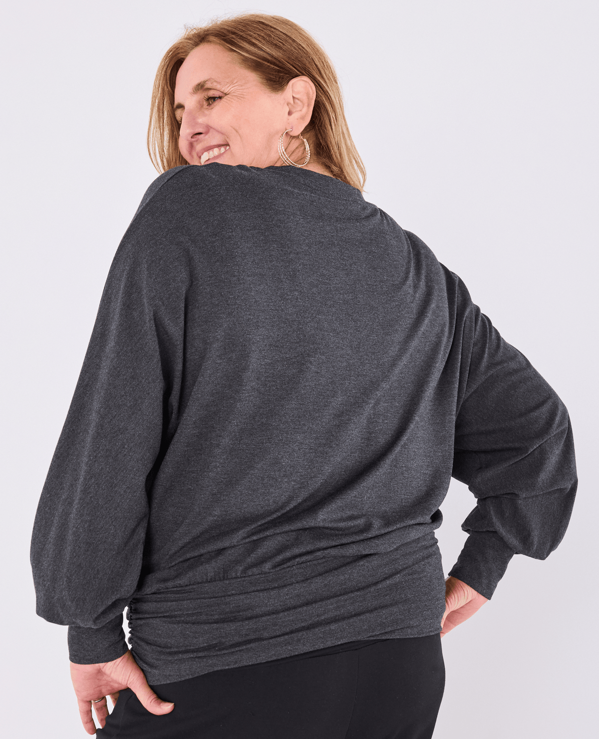 Vivienne Batwing V-Neck Top - Charcoal -Women's top - Melyr