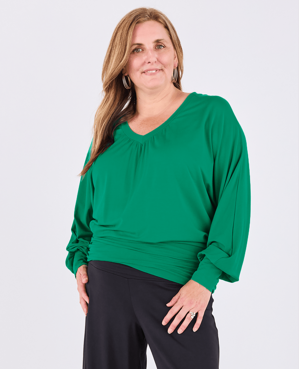 Vivienne Batwing V-Neck Top - Emerald -Women's top - Melyr