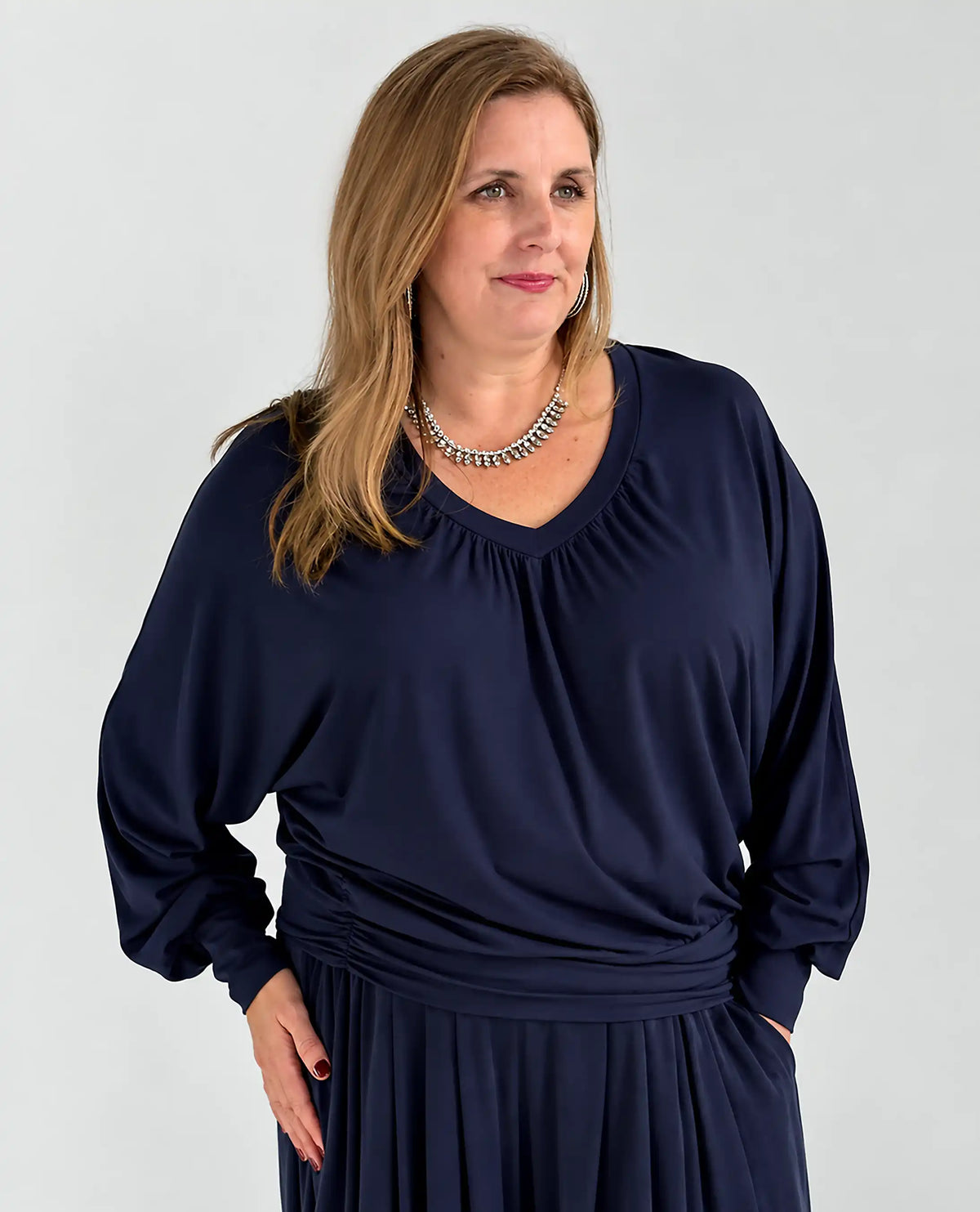 Vivienne Batwing V Neck - Navy -Women's top - Melyr
