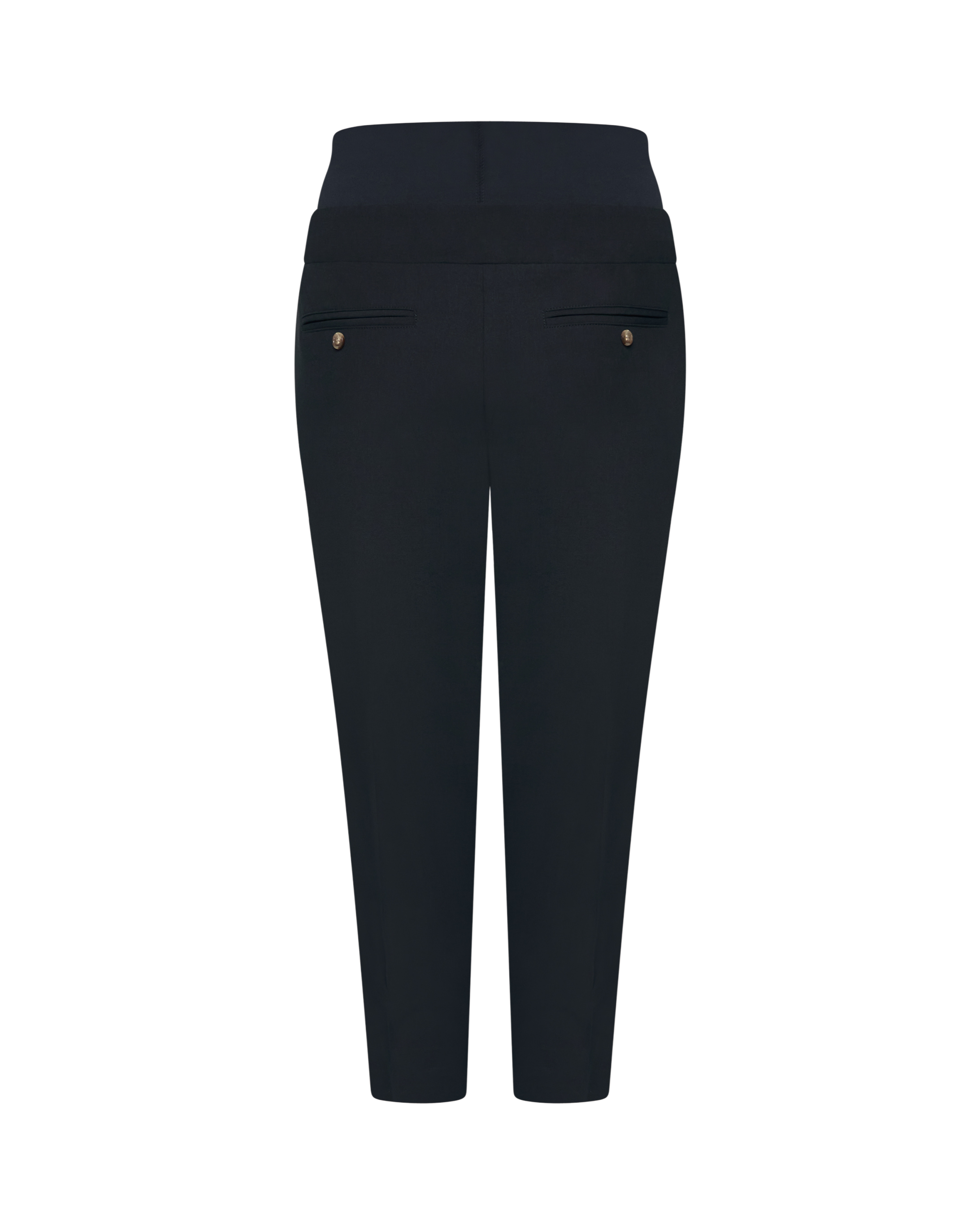 Navy high waist stretch trouser on a white background