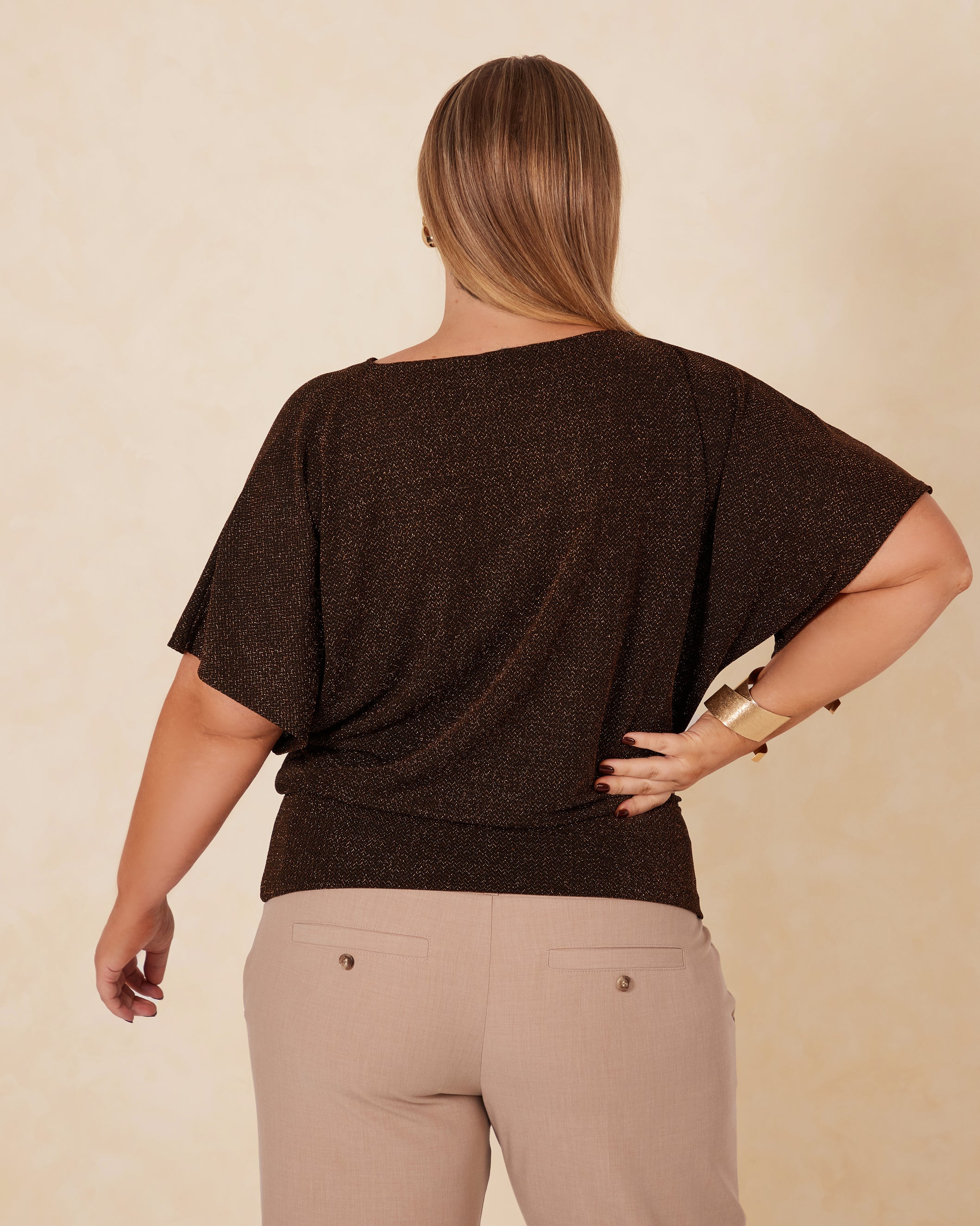 Nico Sparkle Kimono Sleeve Party Top - Bronze