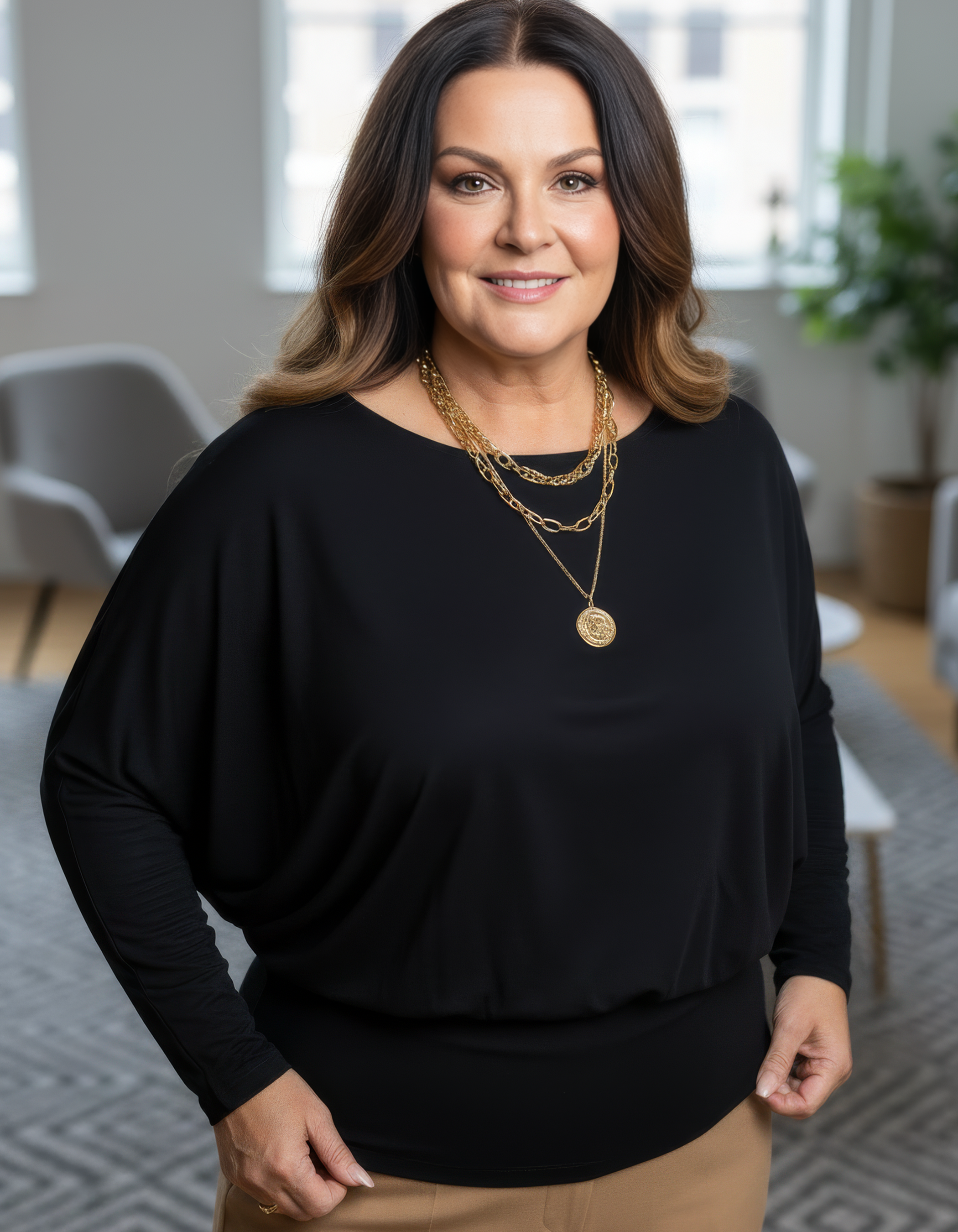 Aimee Relaxed Batwing Top - Black