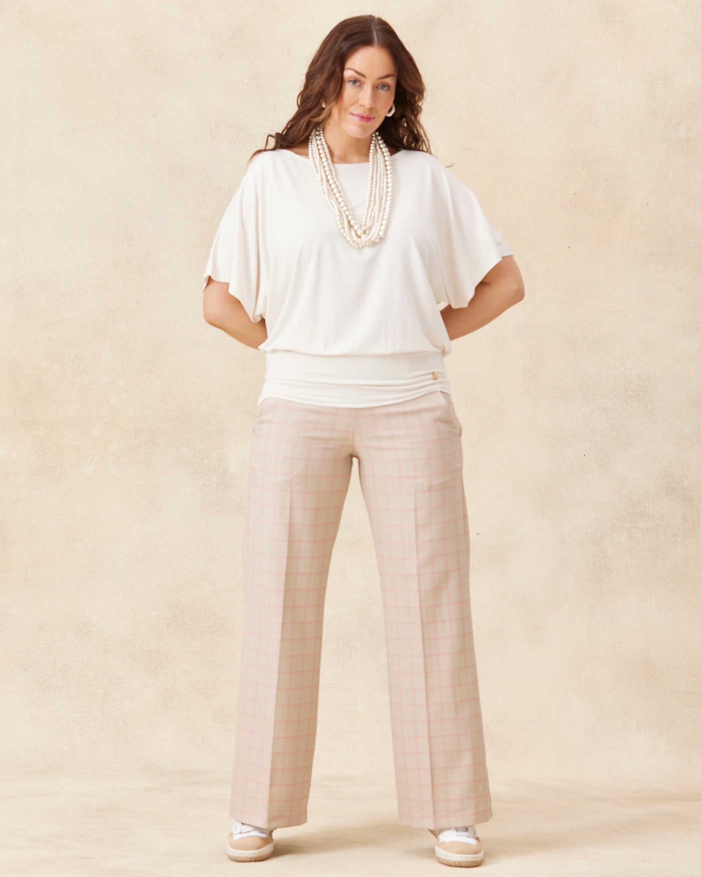 Amalfi MELYRFLEX Stretch Wide Leg Trouser - Pink Check