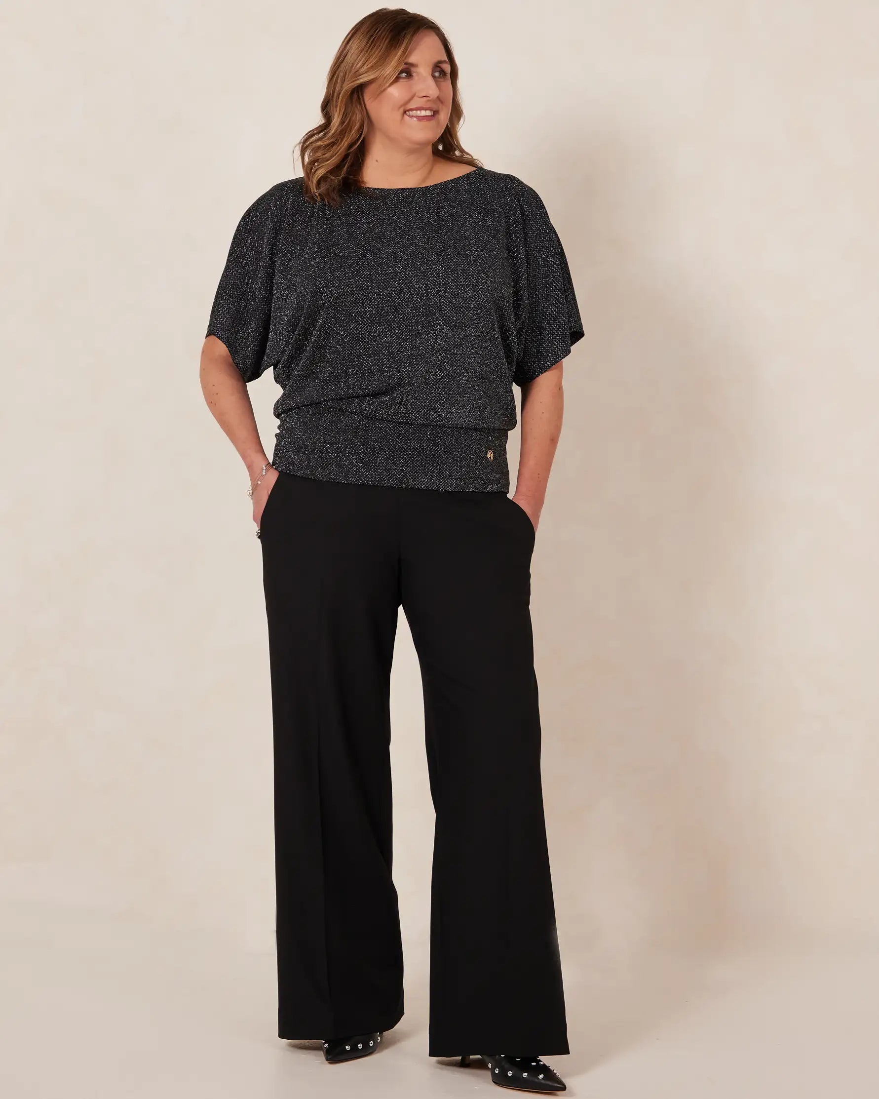 Amalfi MELYRFLEX Wide Leg Stretch Trouser - Black