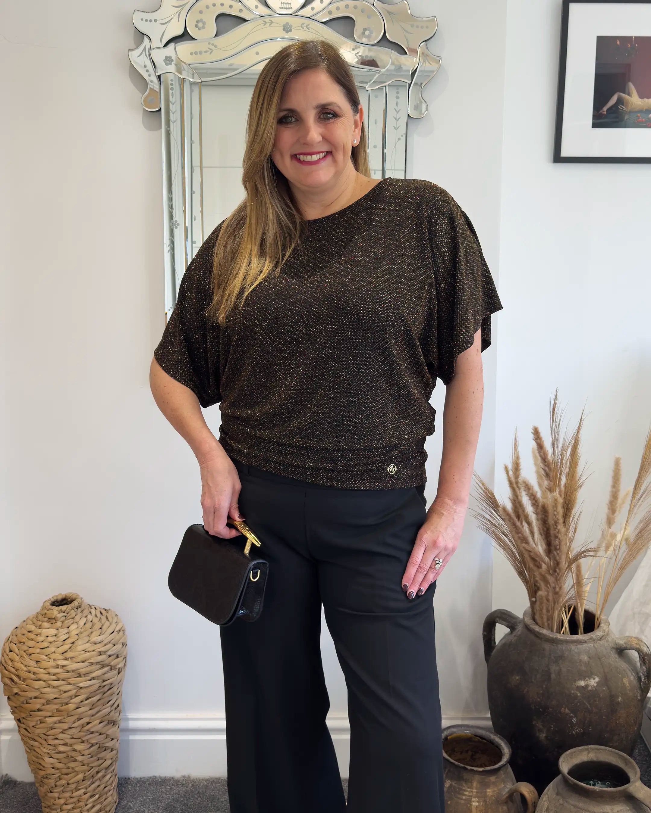 Nico Sparkle Kimono Sleeve Party Top - Bronze