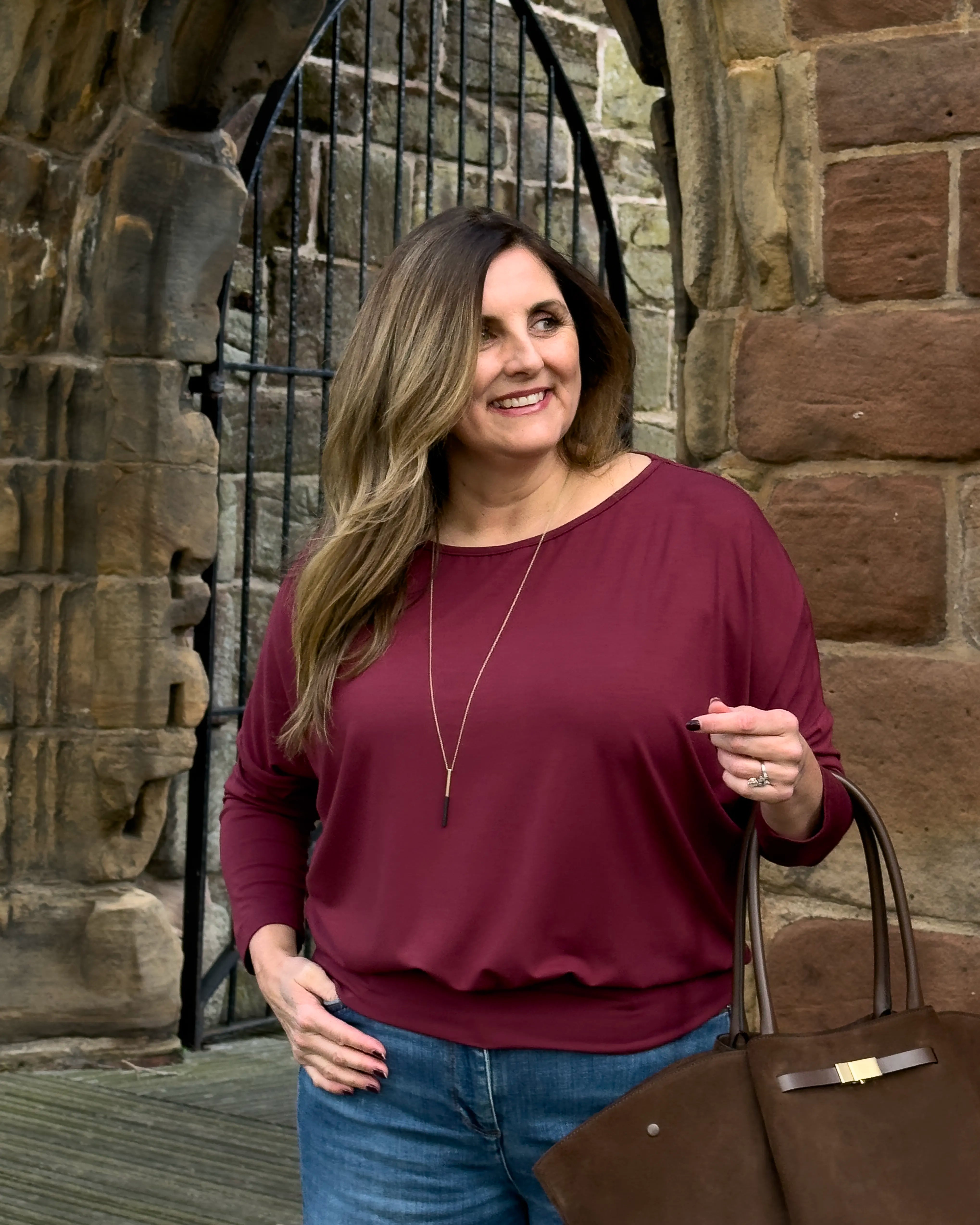Aimee Relaxed Batwing Top - Burgundy
