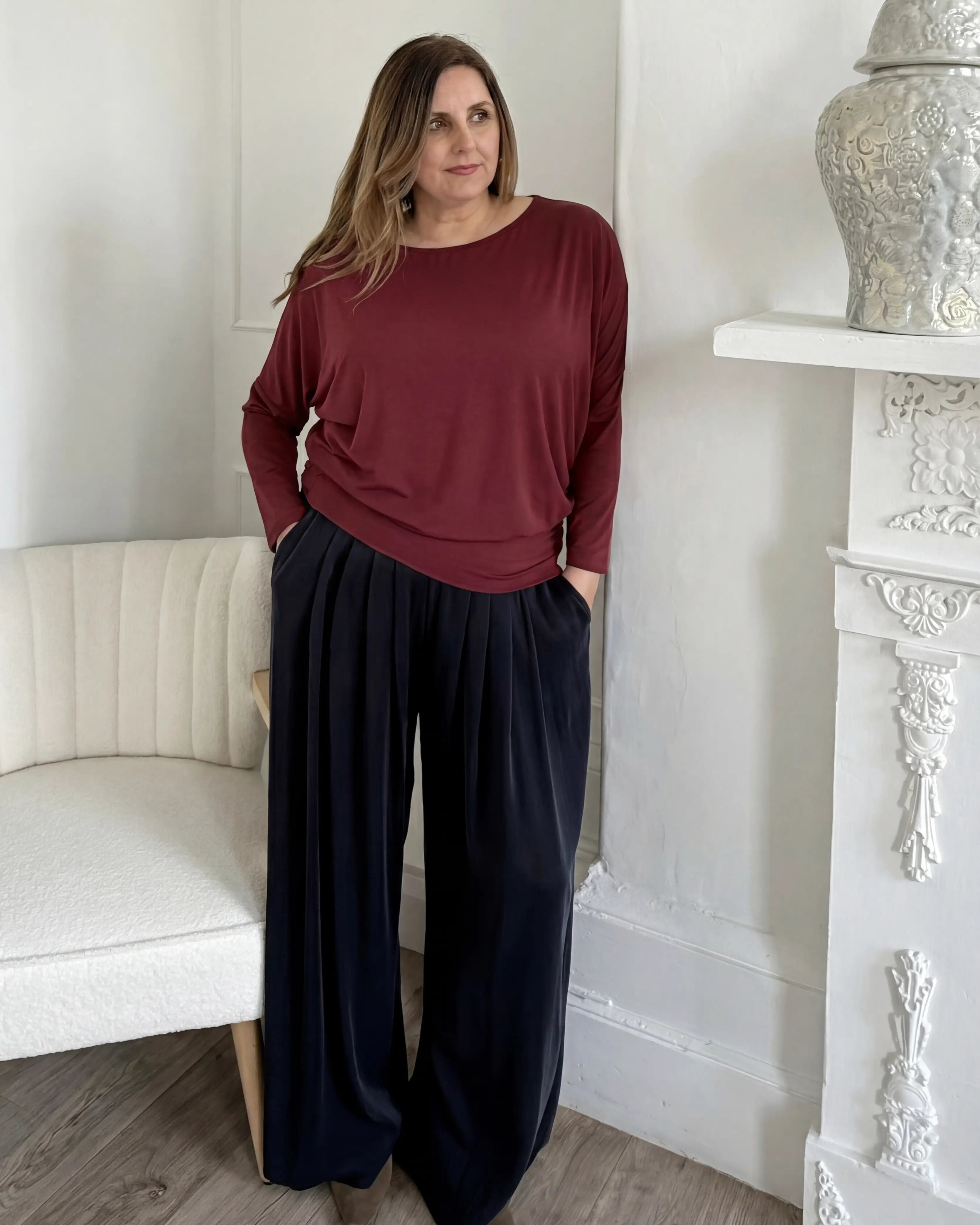 Aimee Relaxed Batwing Top - Burgundy