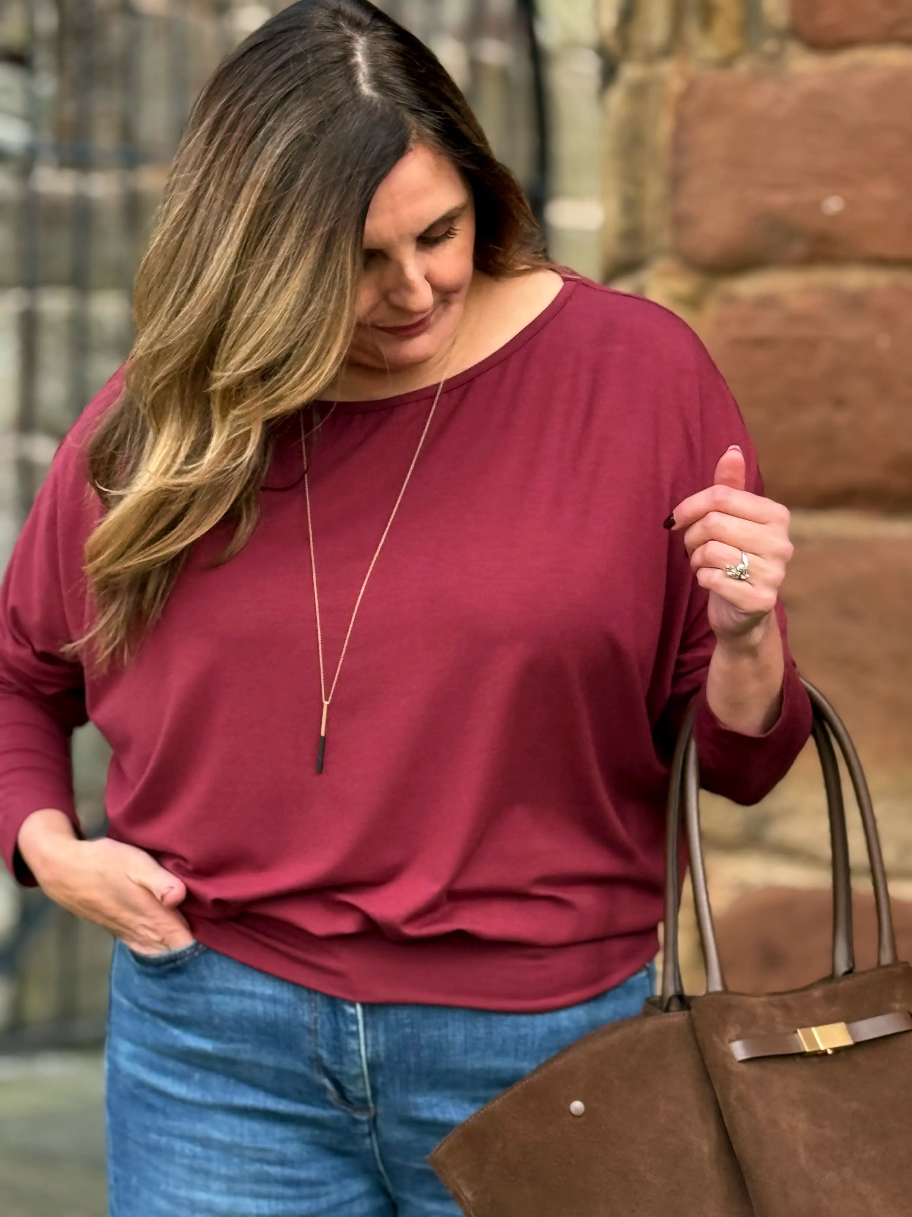 Aimee Relaxed Batwing Top - Burgundy