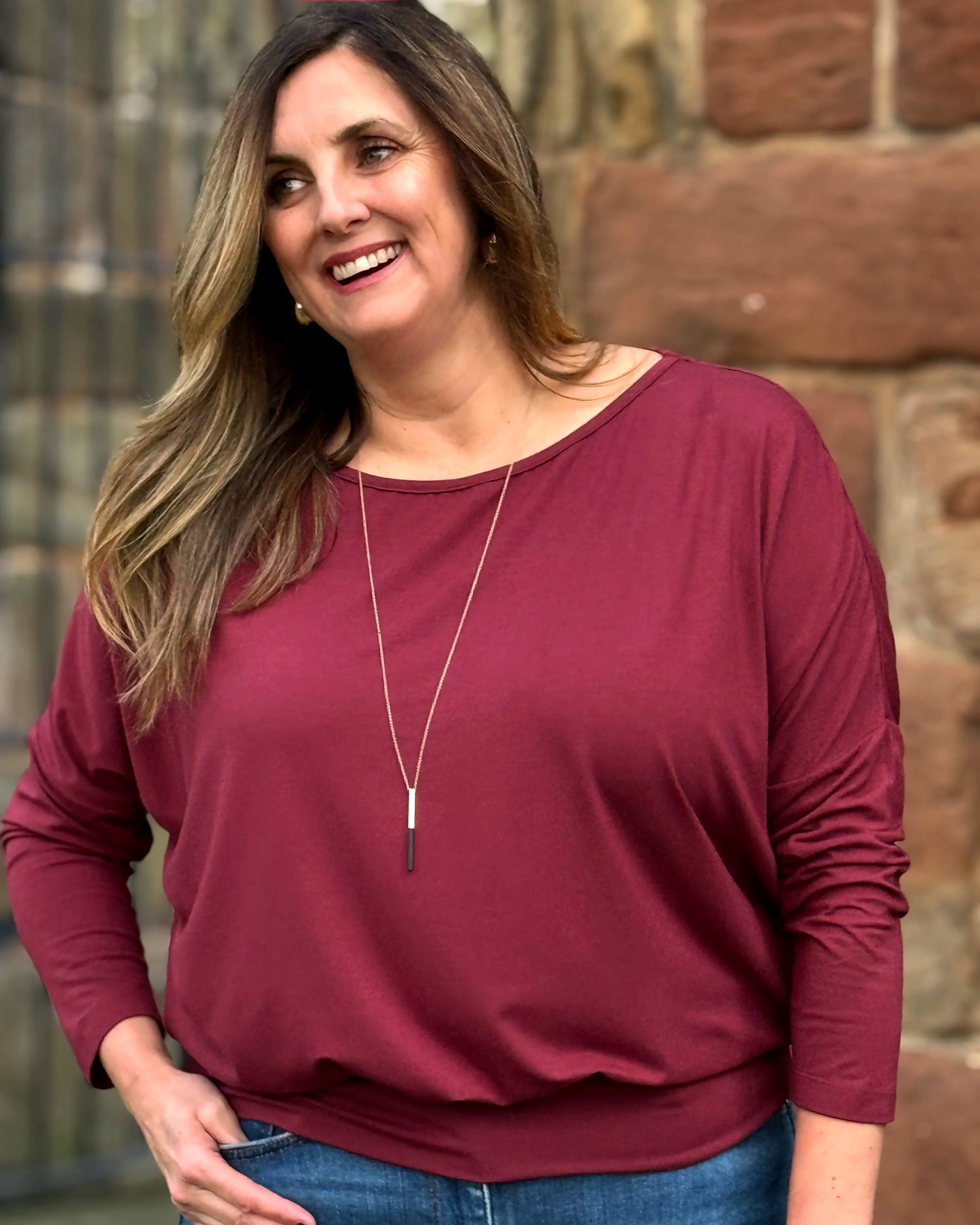 Aimee Relaxed Batwing Top - Burgundy