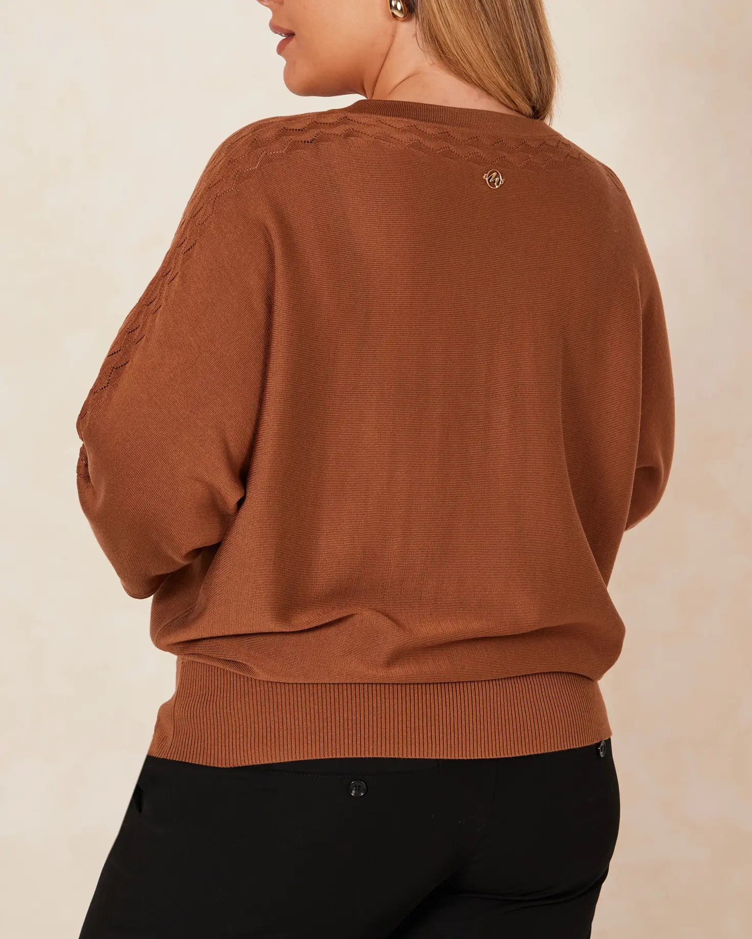 Harper Fine Knit Tencel V-neck Top - Bronze