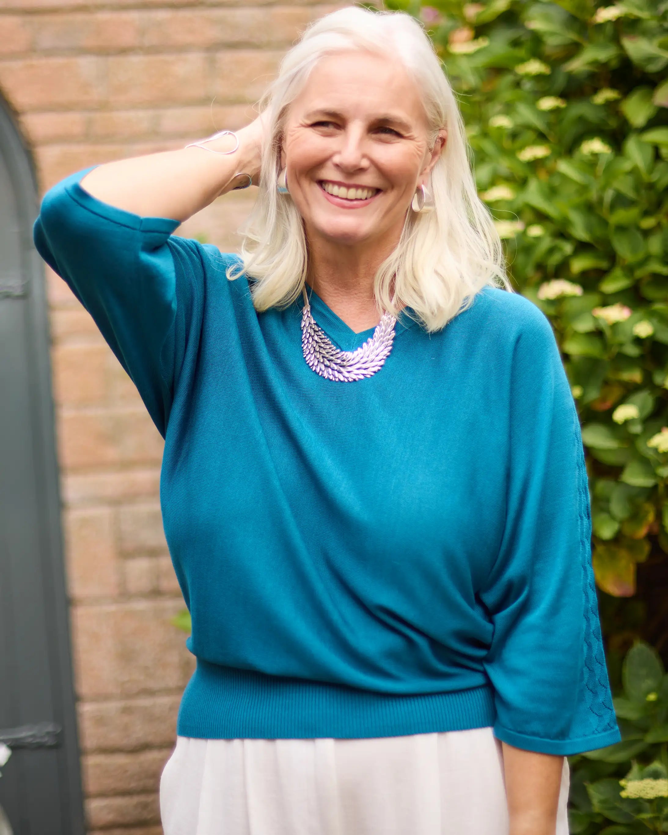 Harper Fine Knit V-neck Top - Teal