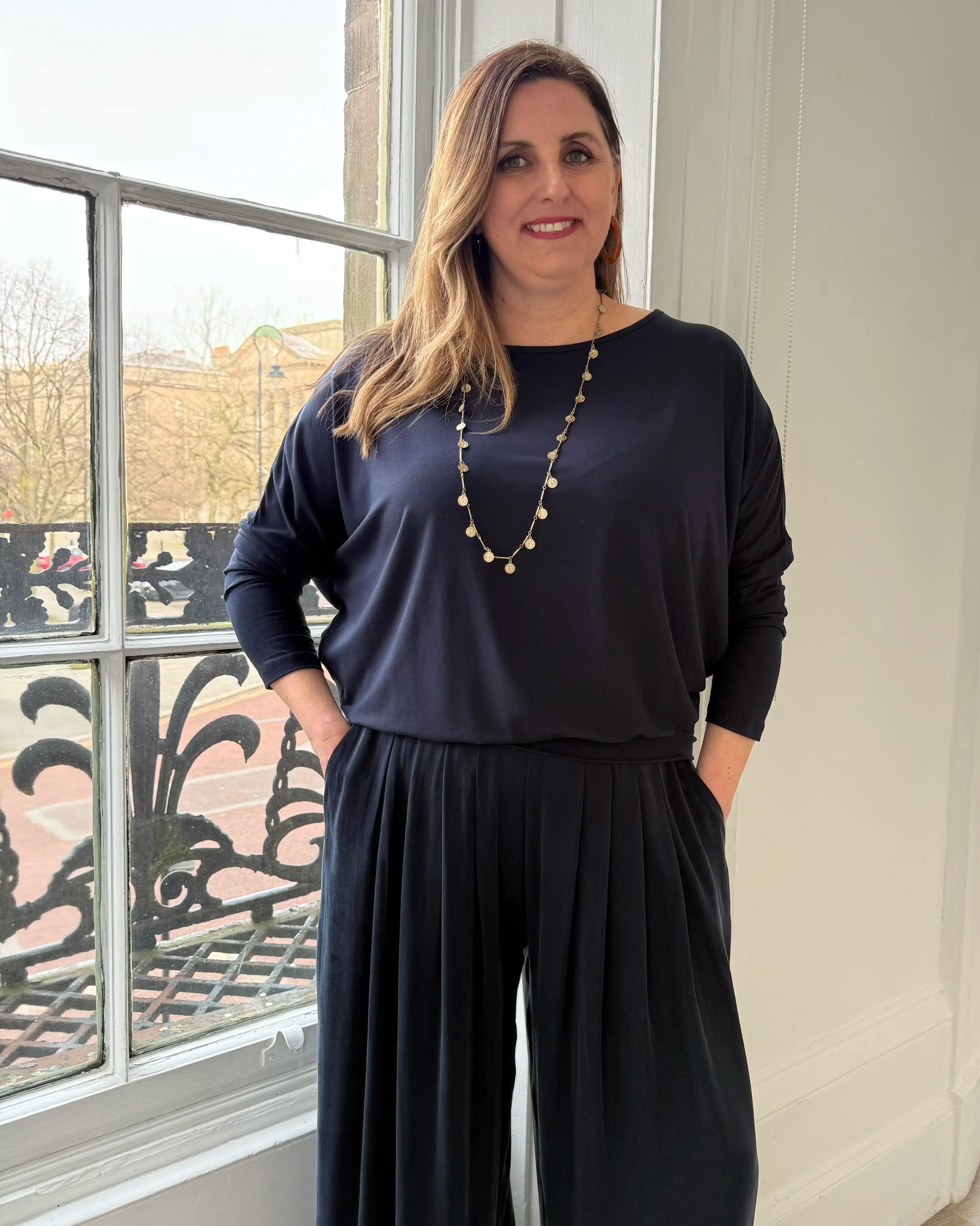 Aimee Relaxed Batwing Top - Navy