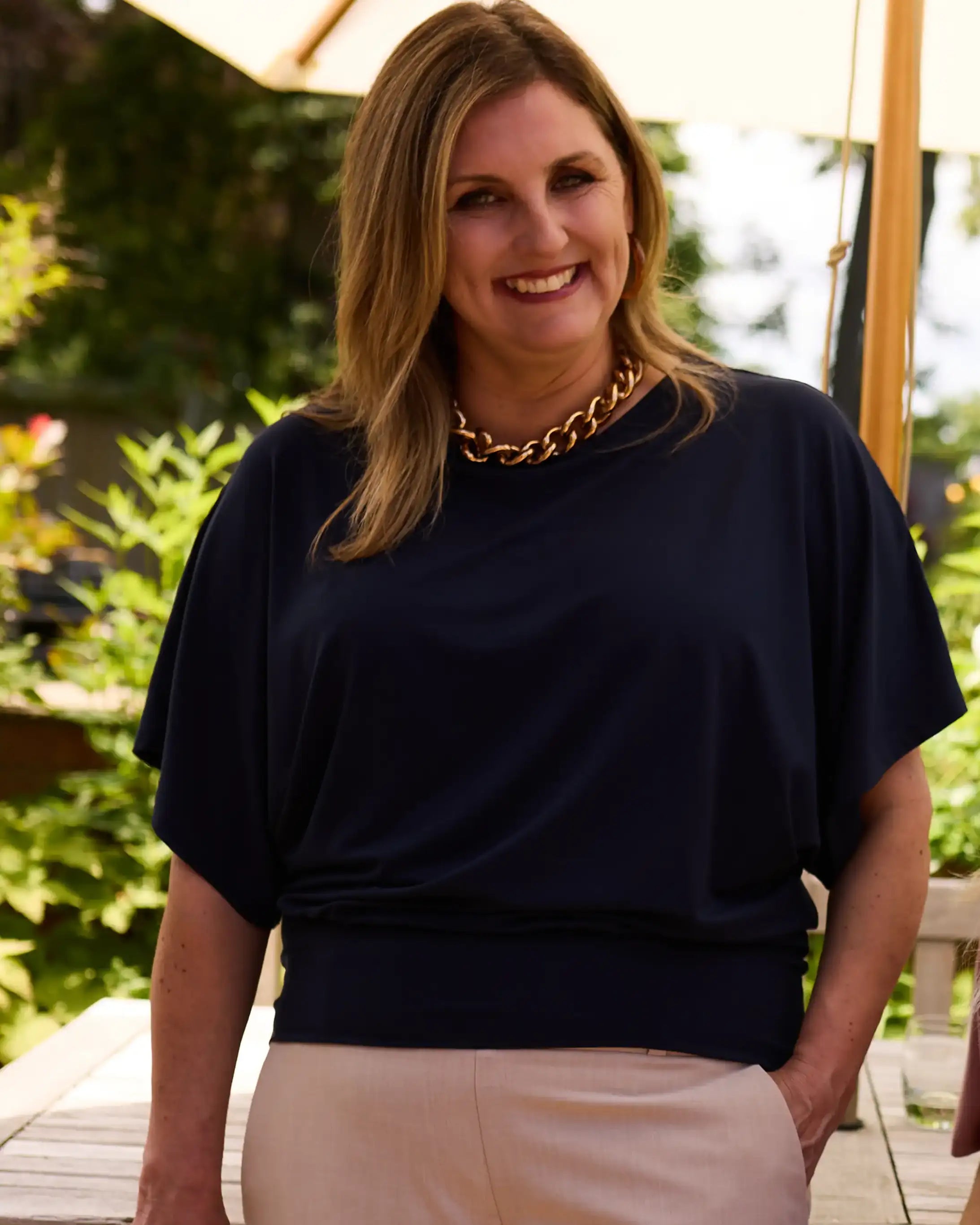 Nico Kimono Sleeve Jersey Top - Navy