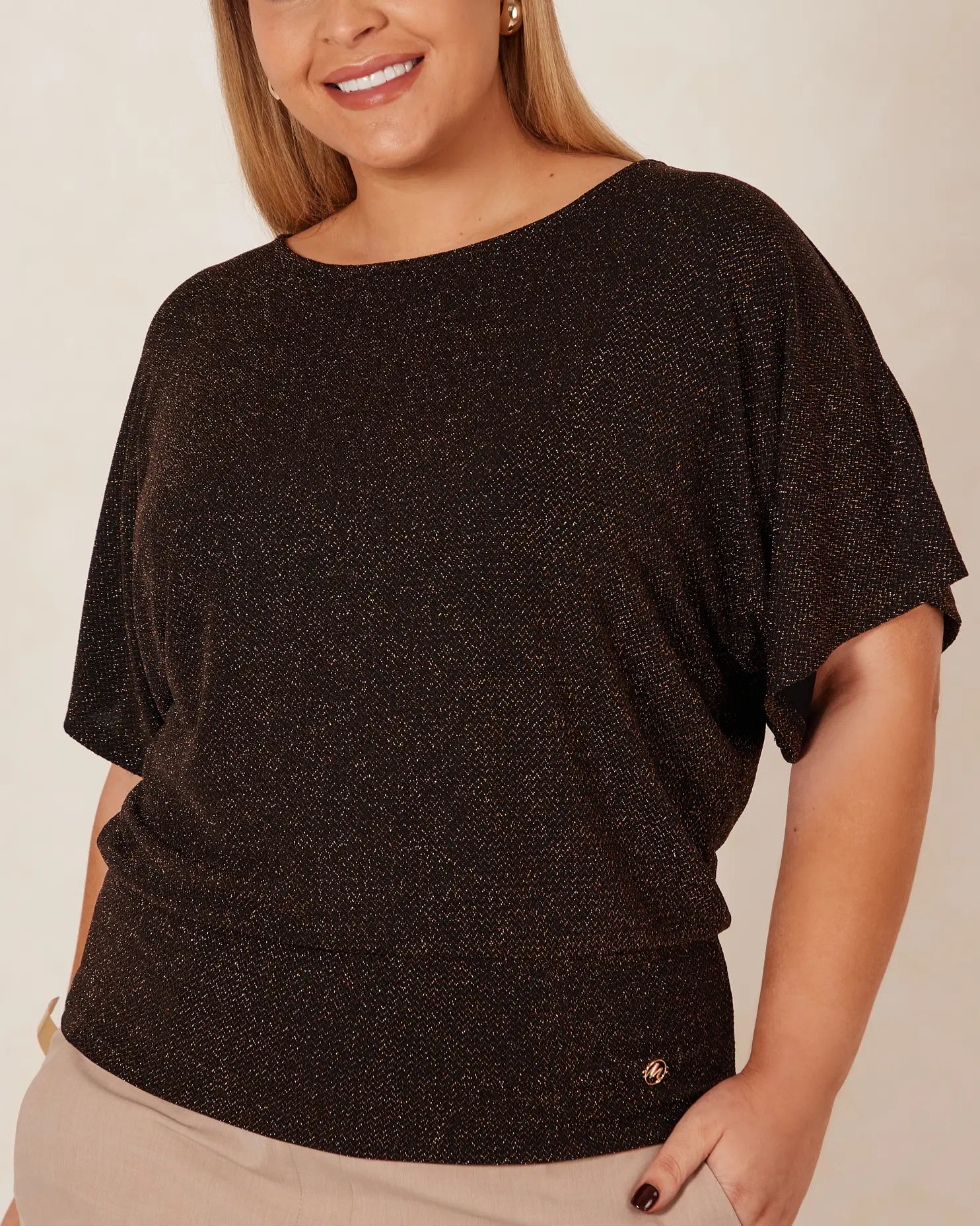 Nico Sparkle Kimono Sleeve Party Top - Bronze