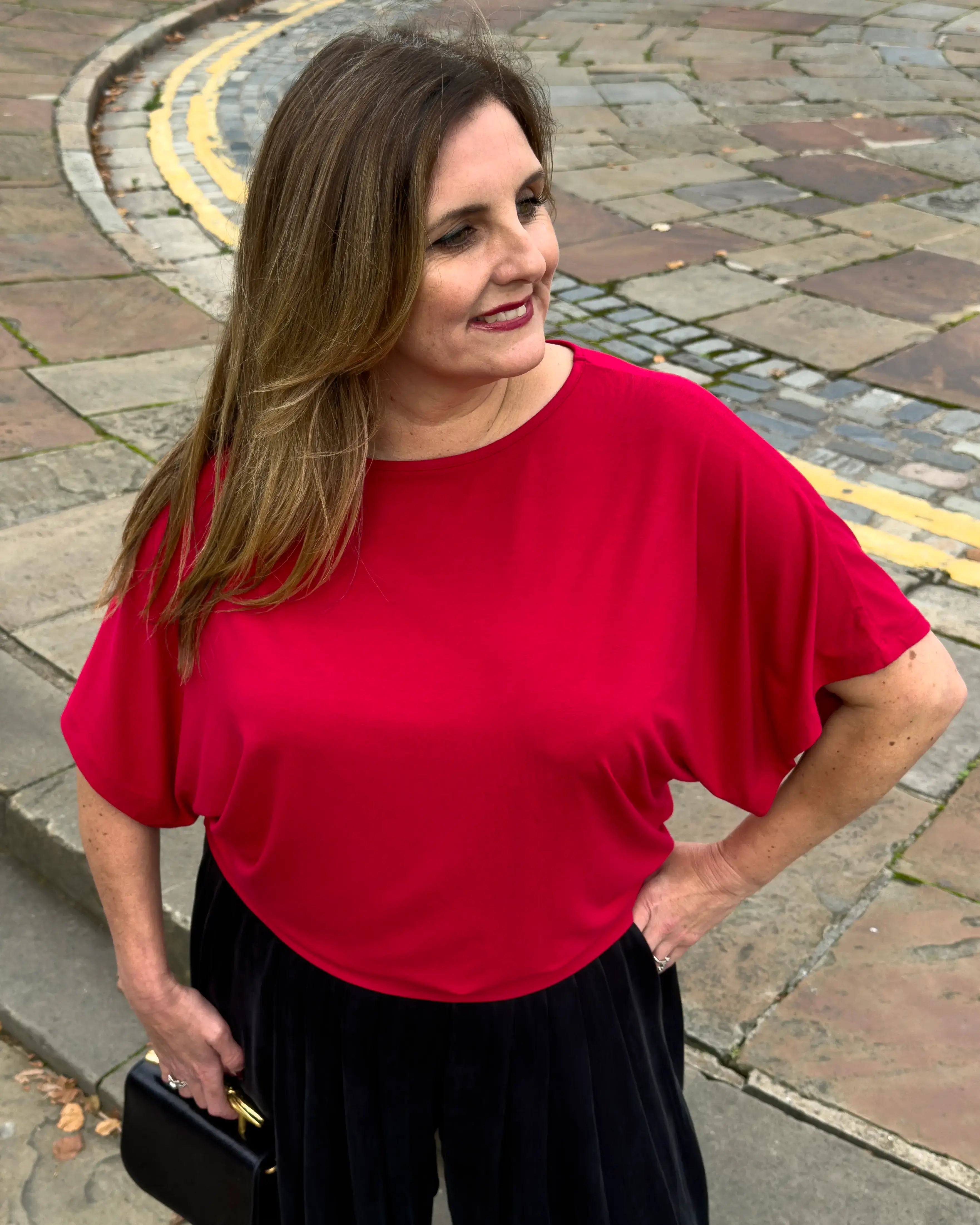 Nico Kimono Sleeve Jersey Top - Lipstick Red