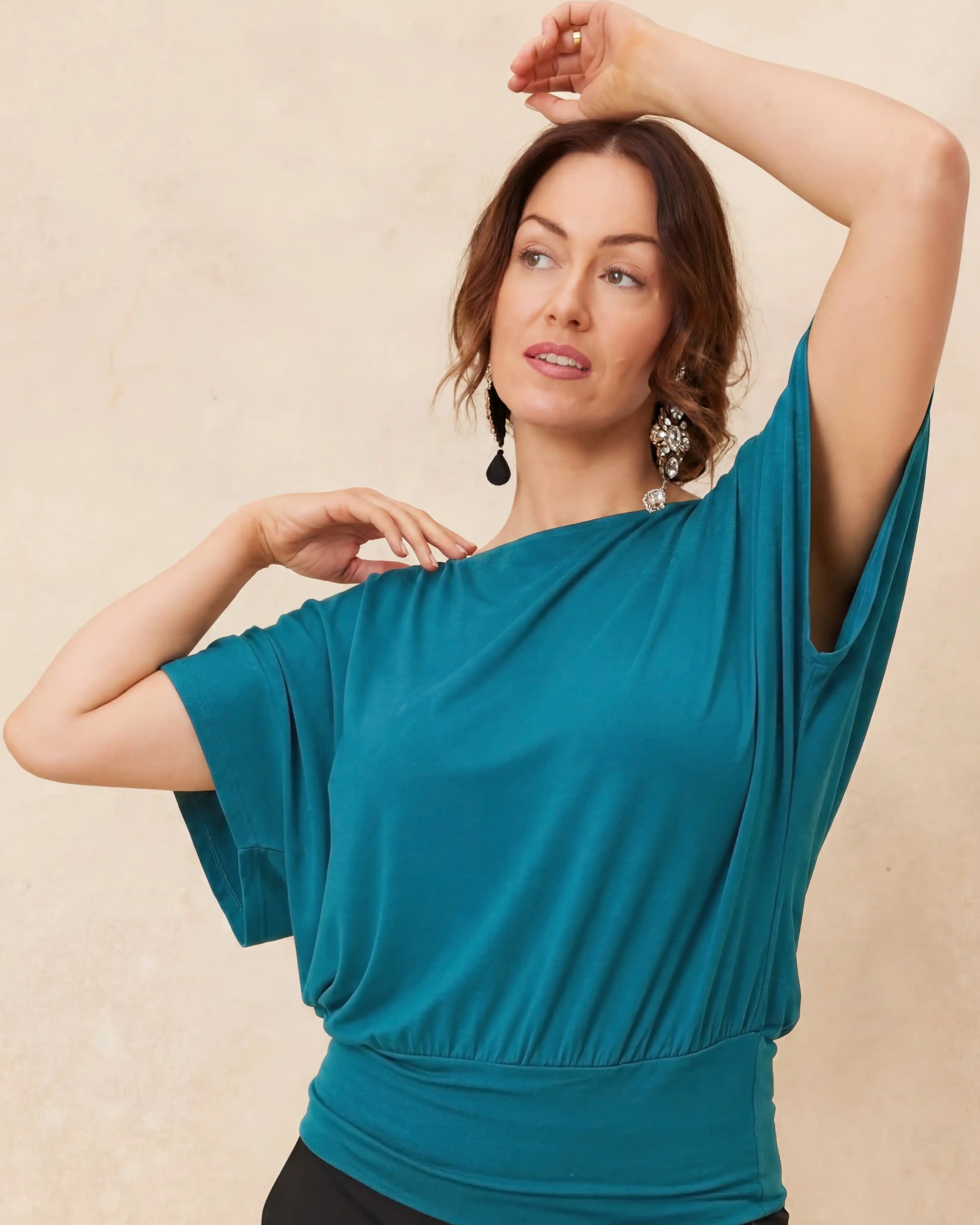 Nico Kimono Sleeve Jersey Top - Teal