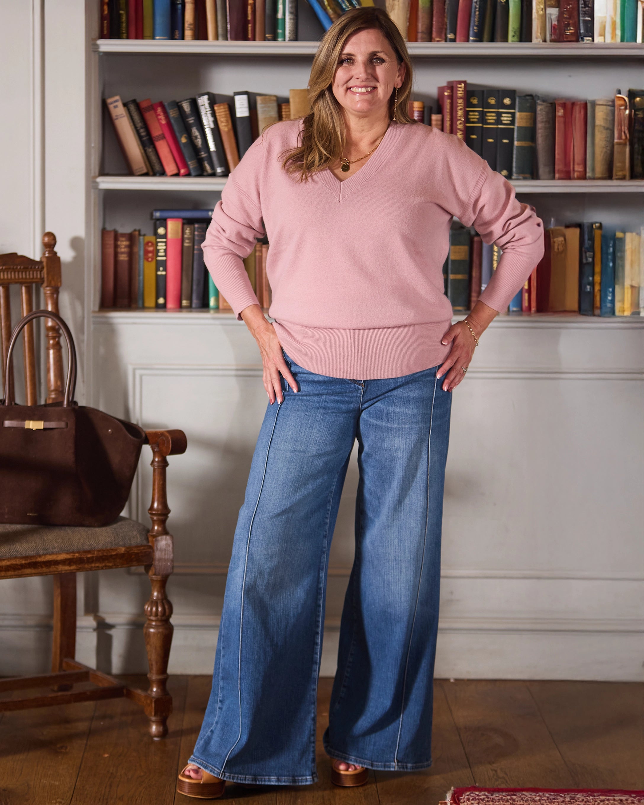 Helena V-neck Merino Wool And Cashmere Knit - Rose