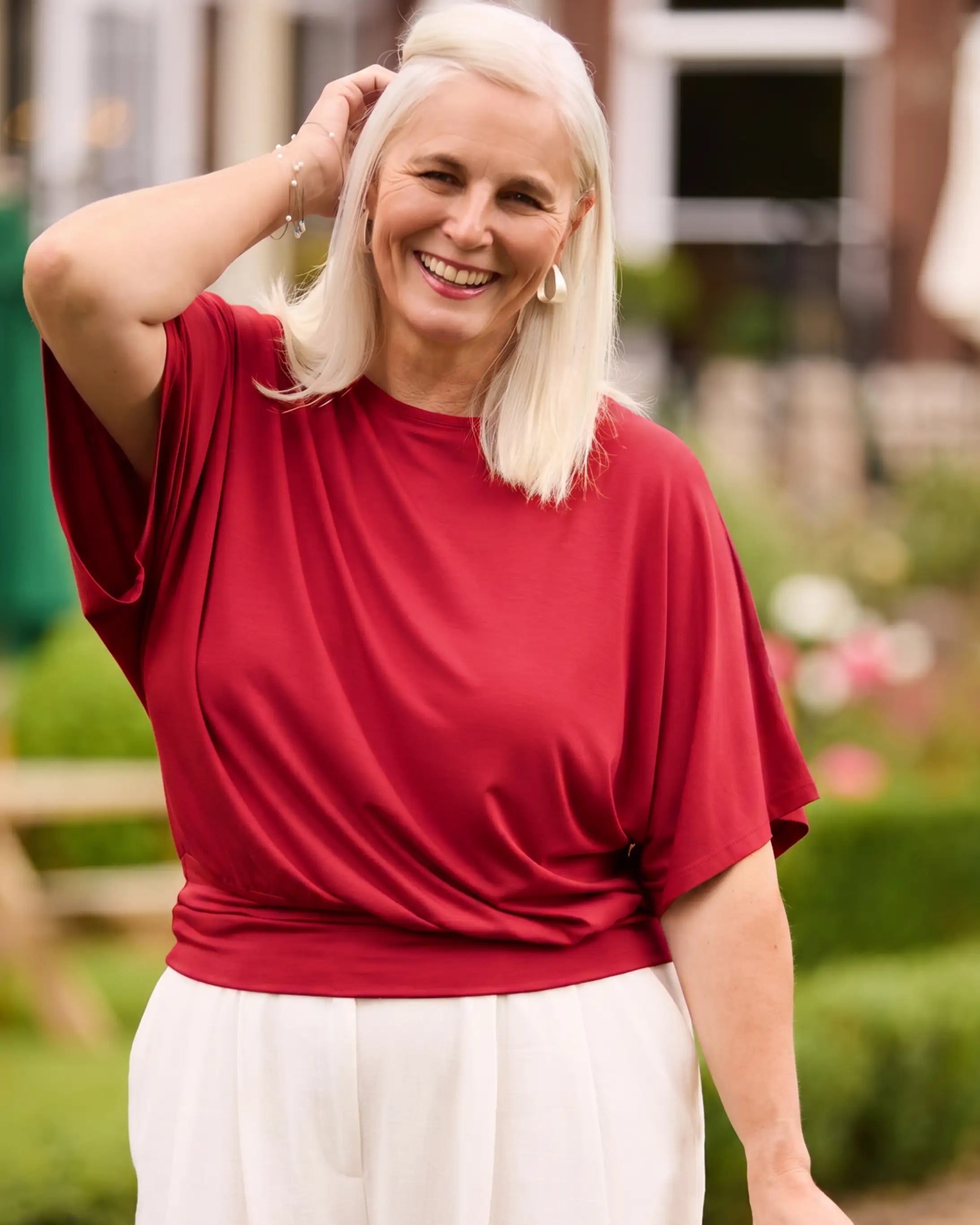 Nico Kimono Sleeve Jersey Top - Lipstick Red