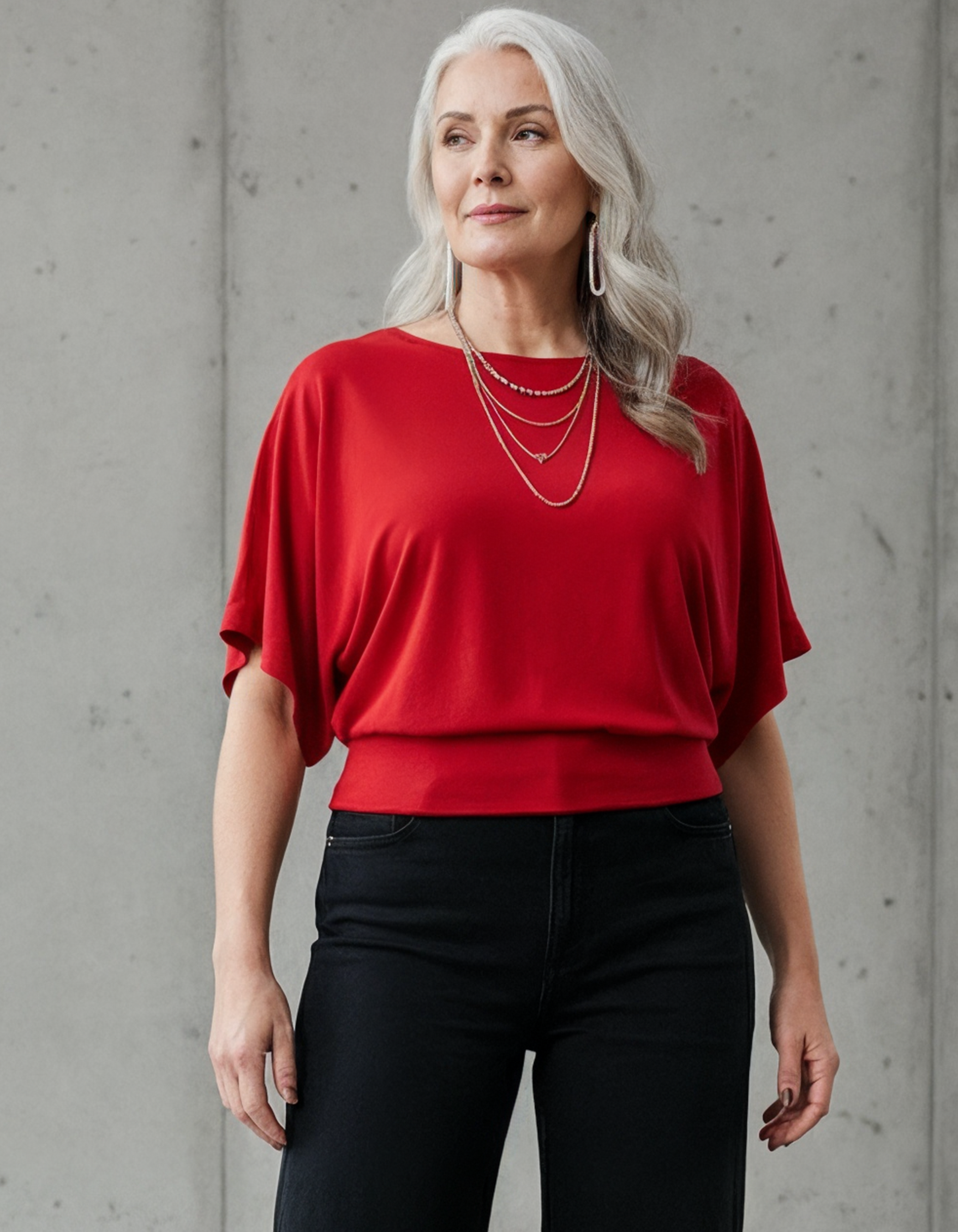 Nico Kimono Sleeve Jersey Top - Lipstick Red