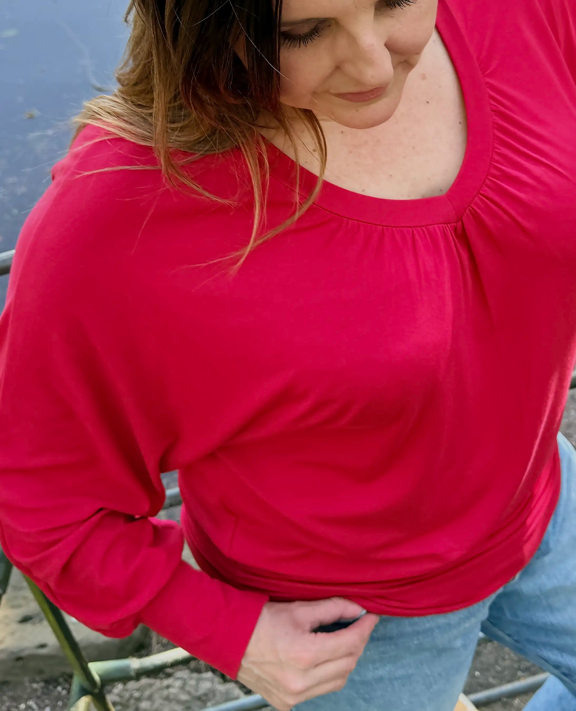 Vivienne Ruched Batwing V Neck - Lipstick Red
