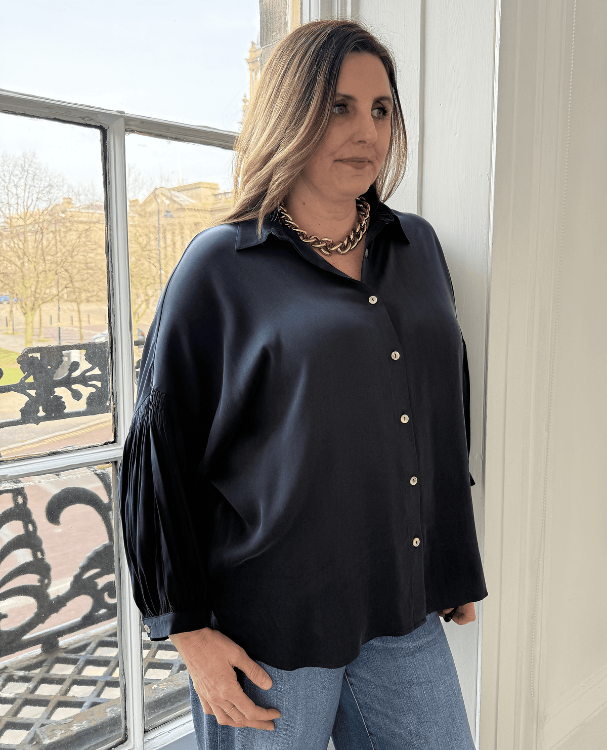 Sorrento Pleated Shirt - Navy -Shirt - Melyr