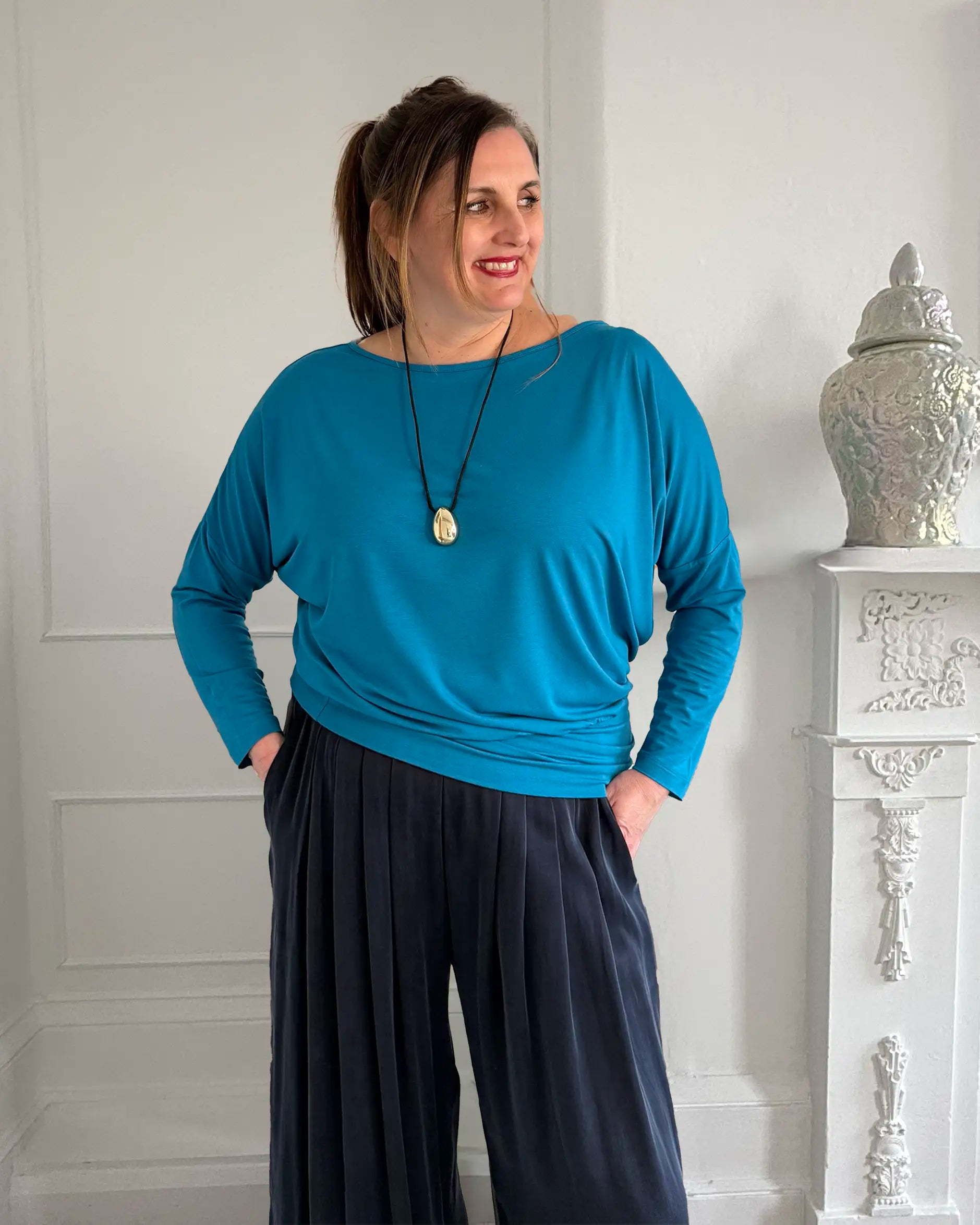 Aimee Relaxed Batwing Top - Teal