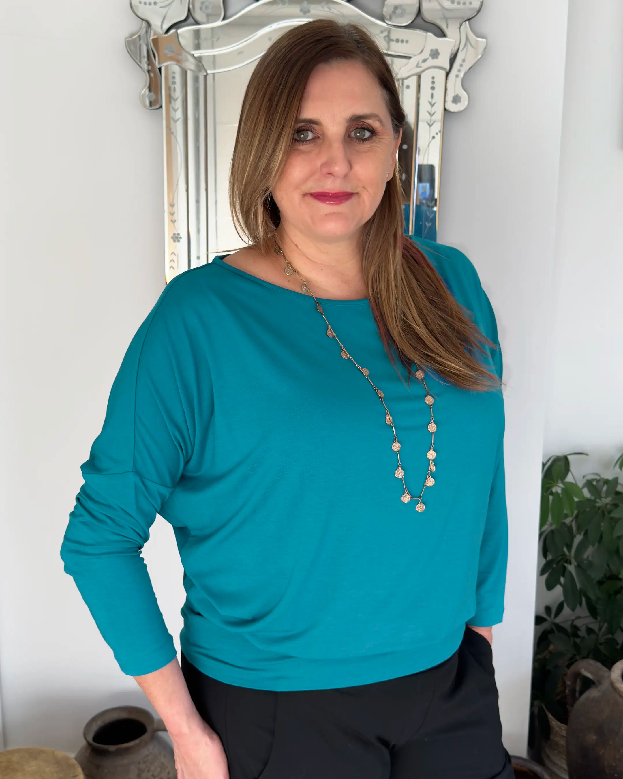 Aimee Relaxed Batwing Top - Teal