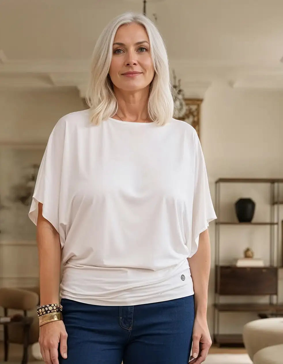 Nico Kimono Sleeve Jersey Top - White