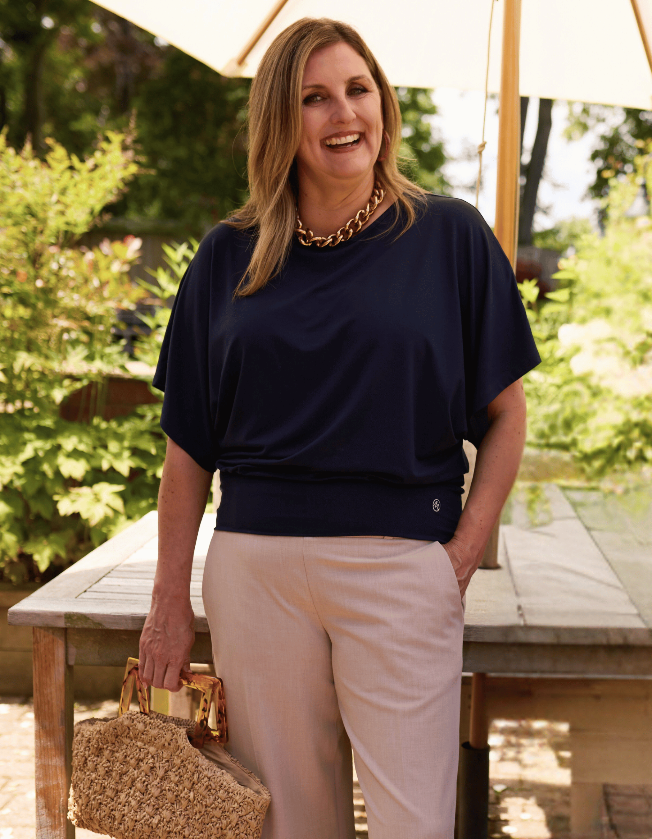 Nico Kimono Sleeve Jersey Top - Navy