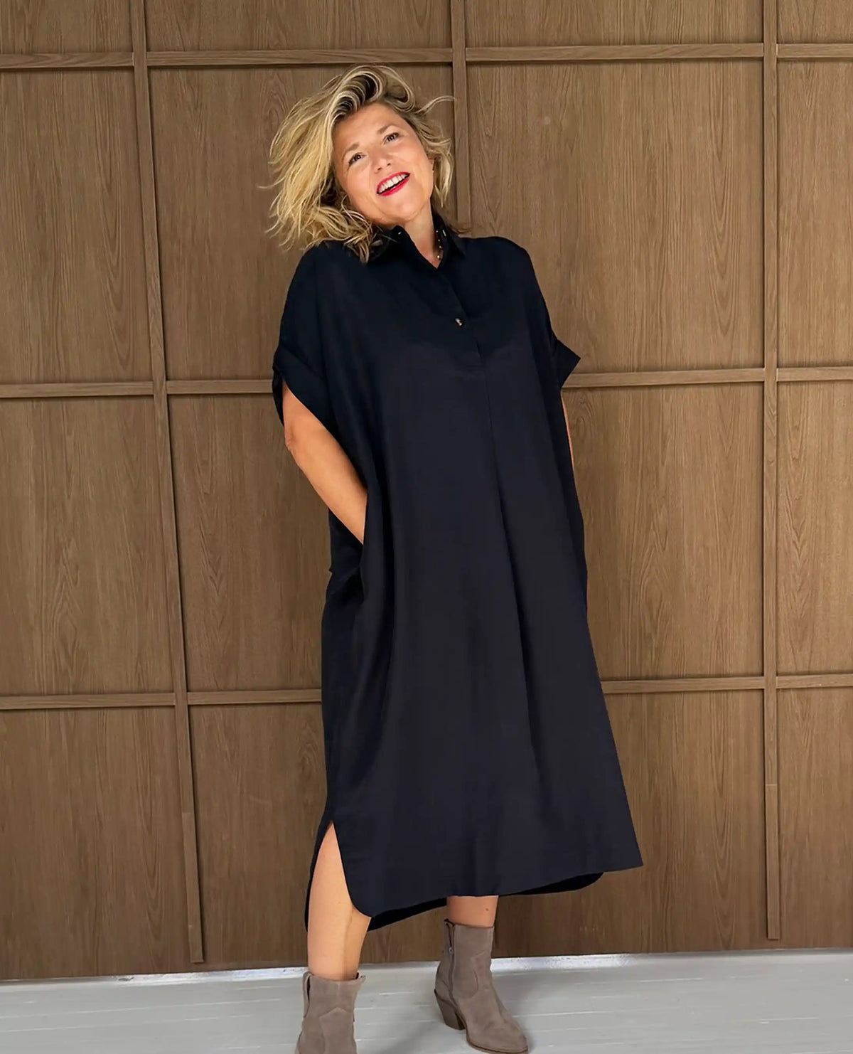 Alessia - Midi Shirt Dress - Navy -dresses - Melyr