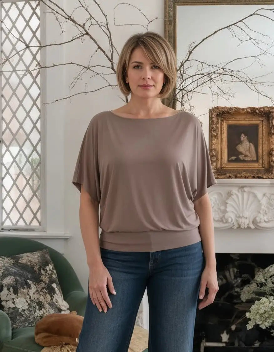 Nico Kimono Sleeve Jersey Top - Espresso