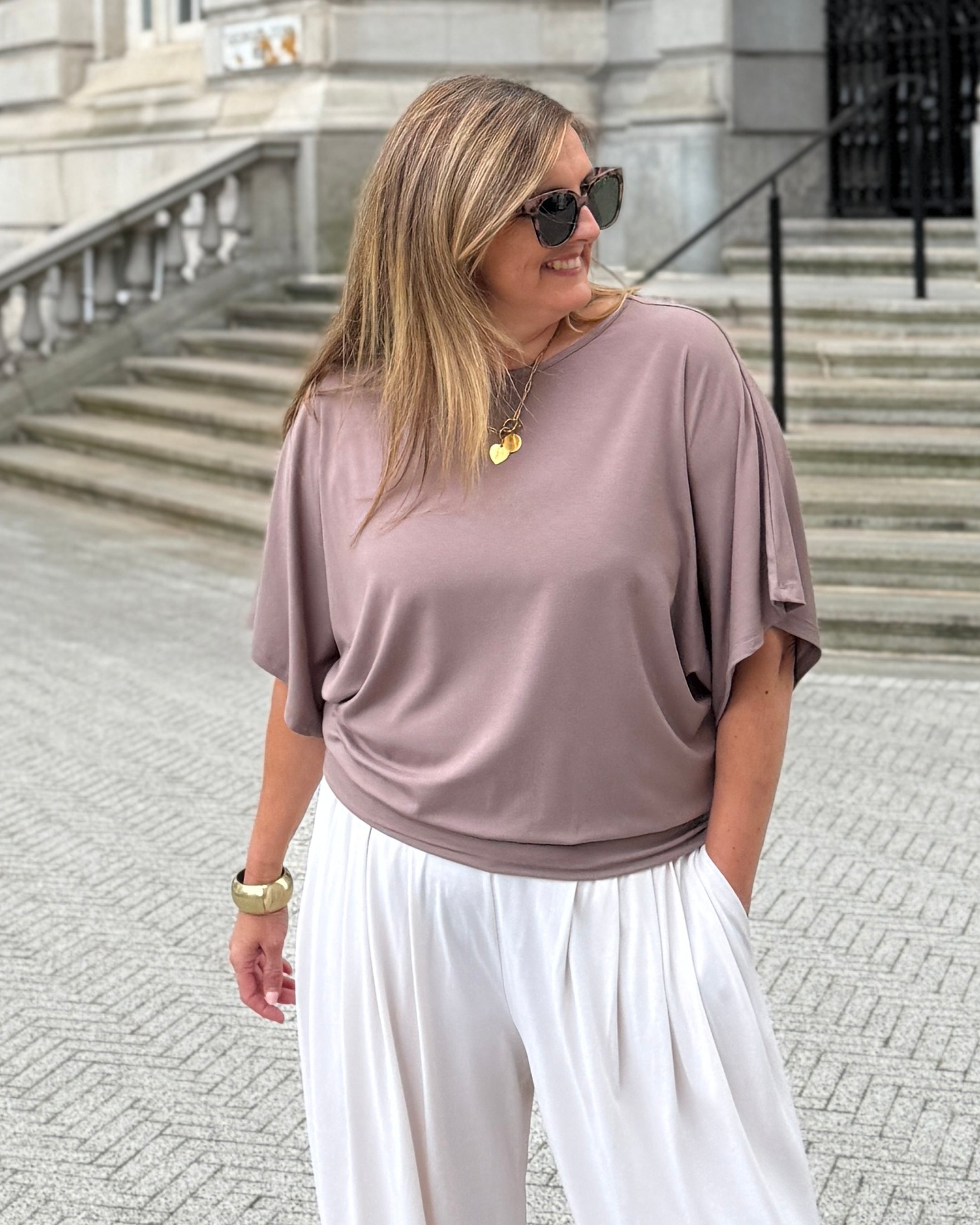 Nico Kimono Sleeve Jersey Top - Espresso