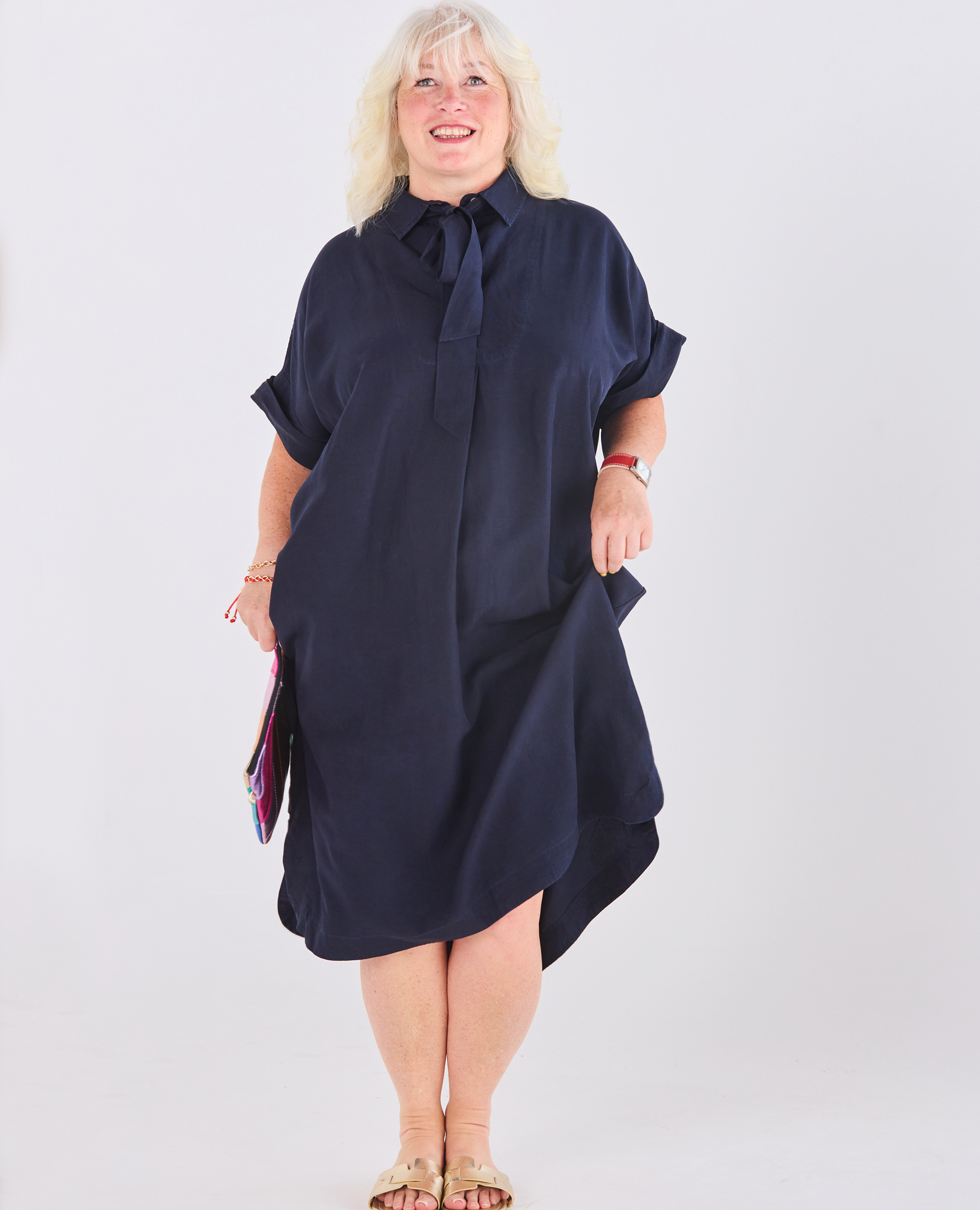 Alessia - Pocket Side Midi Dress - Navy