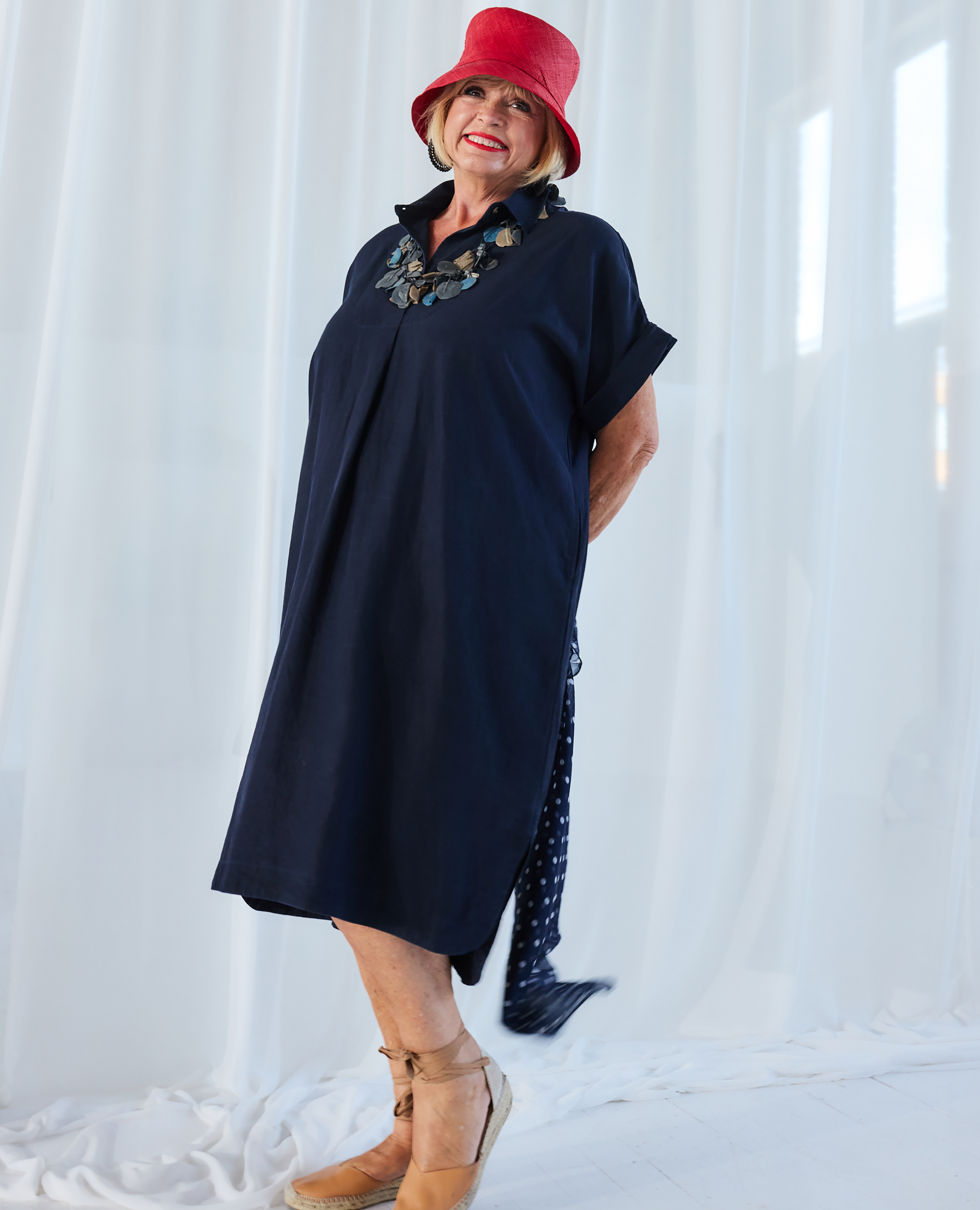 Alessia - Pocket Side Midi Dress - Navy