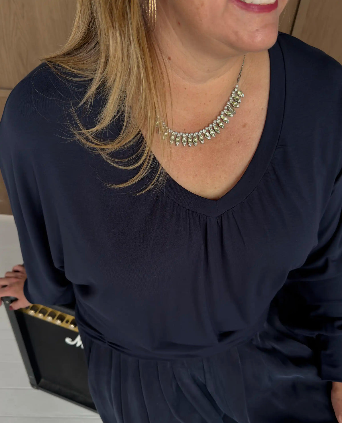 Vivienne Batwing V Neck - Navy