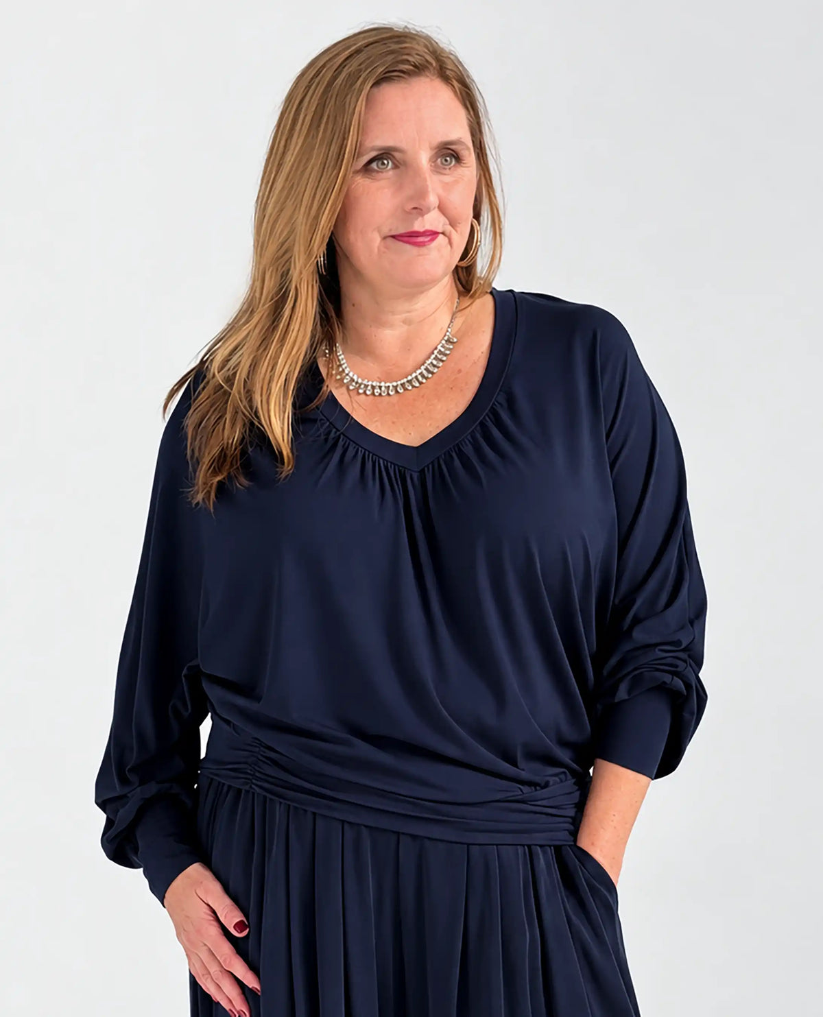 Vivienne Batwing V Neck - Navy